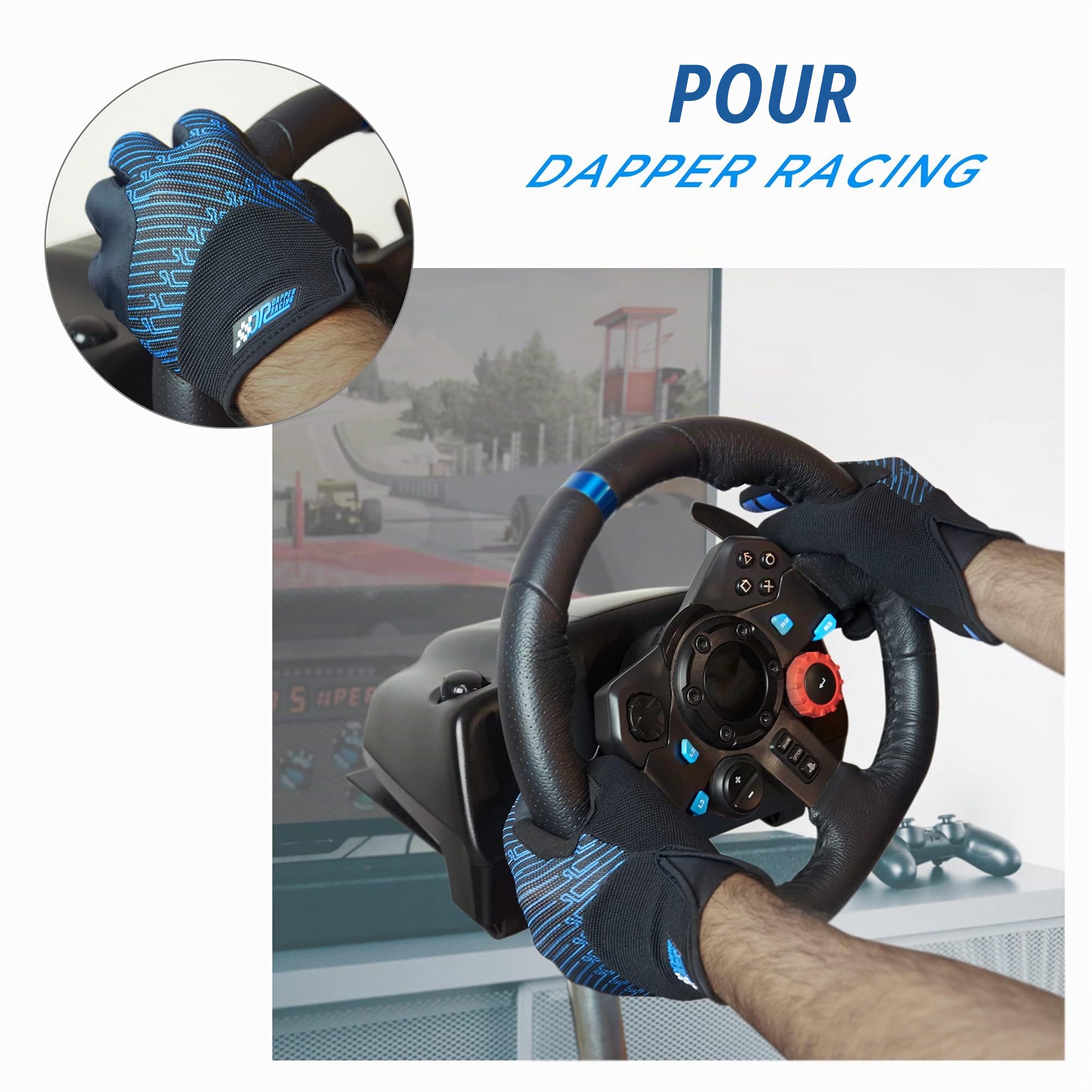 Gants SIMRACING compatibles avec écran tactile, renfort au niveau de la paume, silicone antidérapant pour une prise en main optimale, légers et respirants, conçus pour les amateurs de