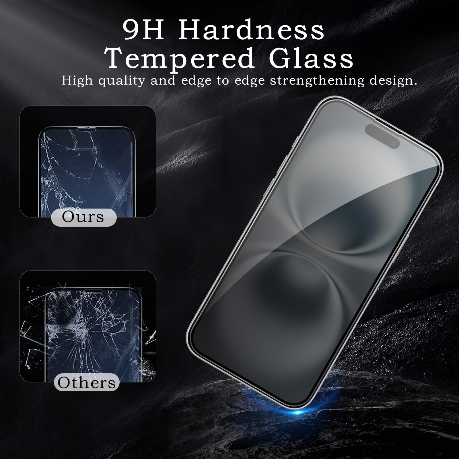 [Confezione da 2 + 2] Pellicola protettiva per la privacy per iPhone 16, in vetro temperato infrangibile con obiettivo della fotocamera, durezza 9H, senza bolle, antiriflesso, compatibile con