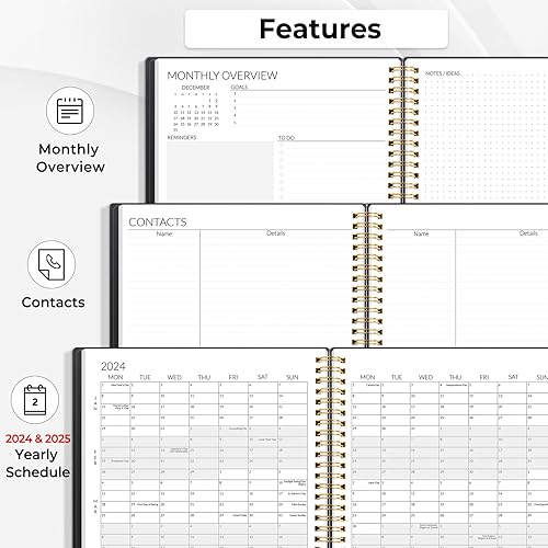 Miniatura 5 de SUNEE Agenda mensual de 2 años 2024-2025 (enero de 2024 a diciembre de 2025) de 8.5 x 11 pulgadas, agenda mensual y anual con pestaña mensual, lista