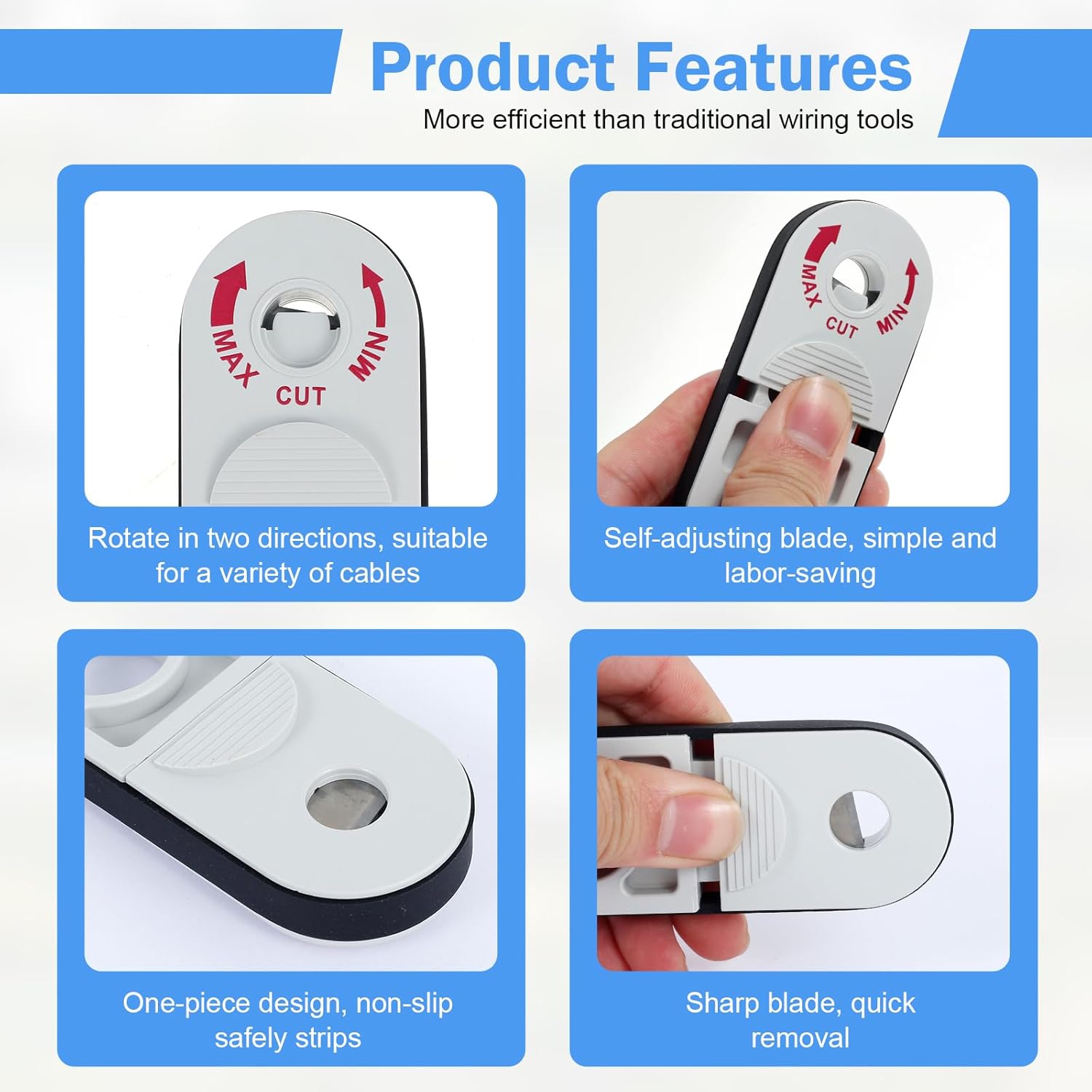 Universal Network Wire Stripping Tool for UTP, STP, SFTP, CAT5e, CAT6, CAT6a, CAT7 and CAT8, Pocket Coaxial Cable Stripper, Professional Wire Stripper and Cutter for 1/8 to 3/8 Inch Diameter Cable