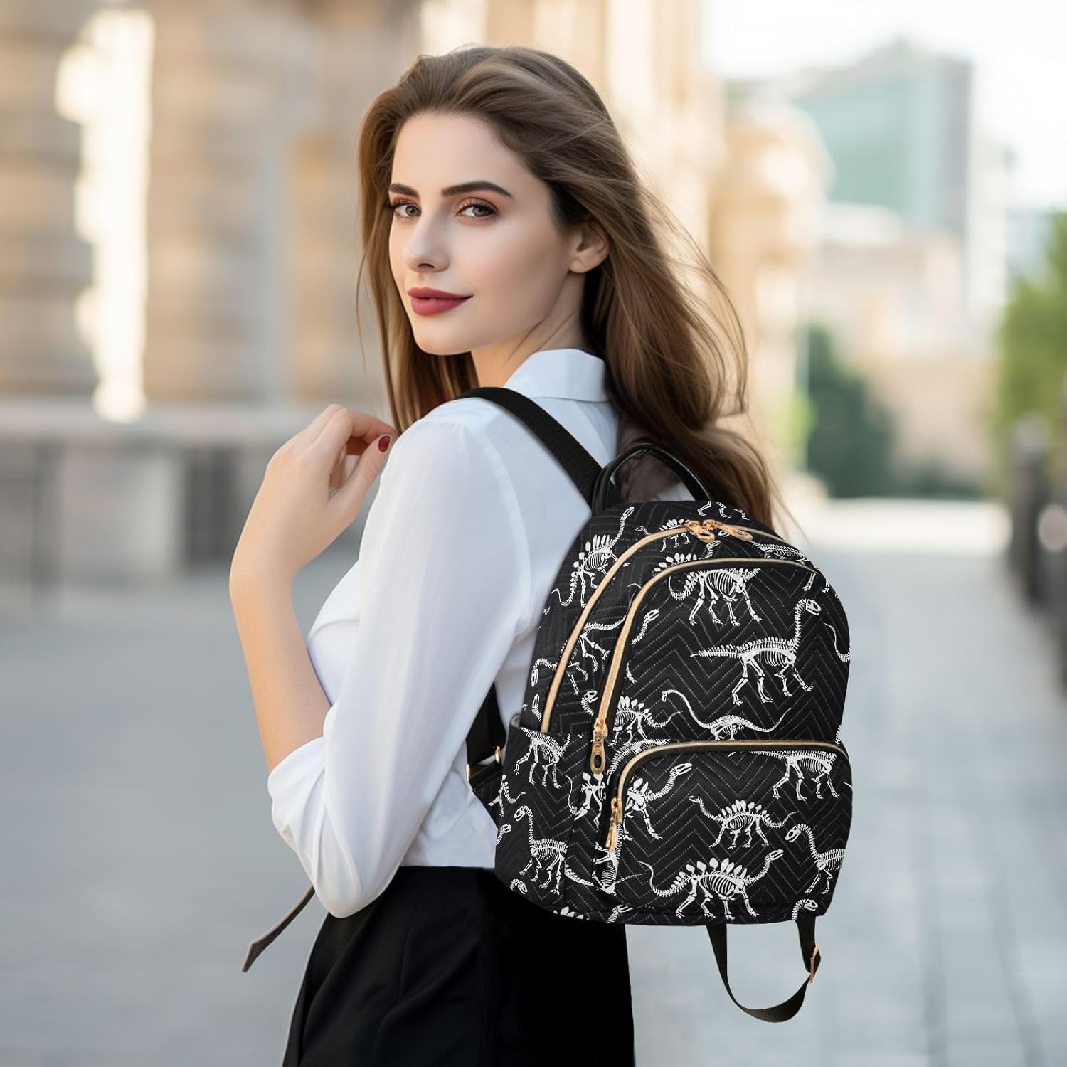 ALAZA Mini Backpack Purse for Women Lightweight Girls Small Size Dinosaur Skeleton School Teens College Traveling