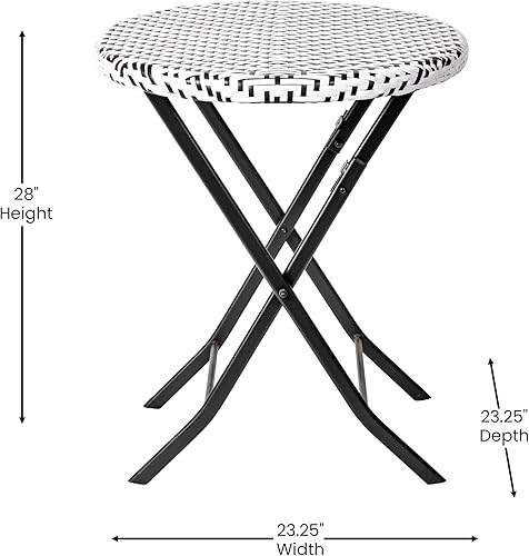 Miniatura 5 de EMMA + OLIVER Ciel - Juego de bistró plegable de tres piezas, ratán de polietileno blanco y negro, marcos de metal negro, uso en interiores y
