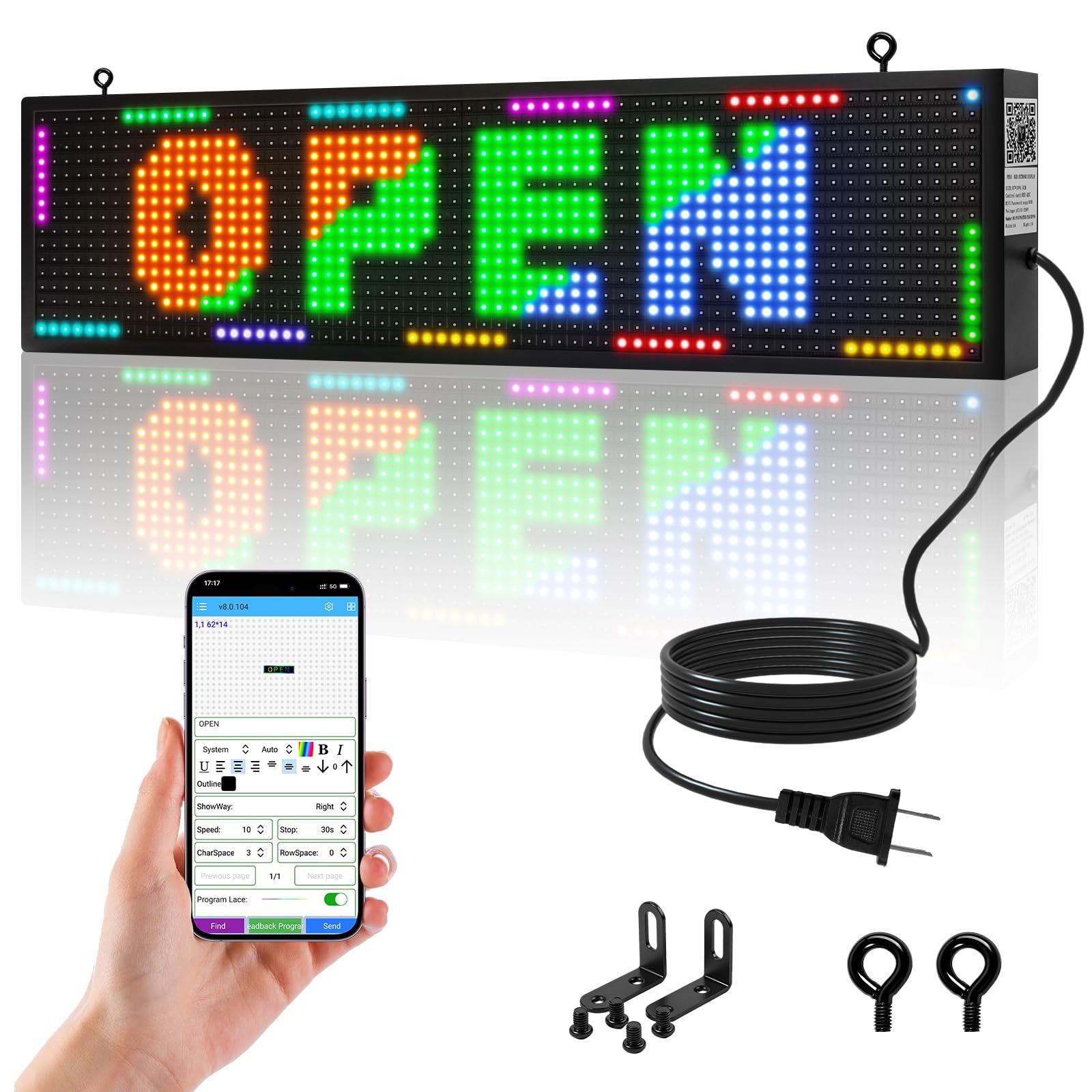 Photo 1 of Waycreat P10 Open Scrolling LED Sign, 39"x14" Programmable Digital Message Board, IP65 Waterproof, Wifi Control,RGB Module,Full Color Display Screen,Matrix Panel Electronic