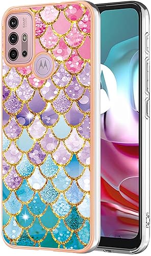 Monwutong Funda de teléfono delgada para Motorola G30, funda para Moto G20, funda para Moto G10, funda brillante IMD con patrón de mármol para niñas