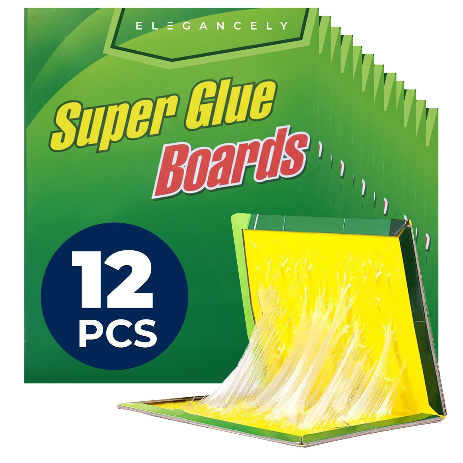 Elegancely Pest Sticky Traps - 12 Pack Glue Boards Foldable Bug Sticky Trap, 34 x 22 cm Large Extra Strong Pads | Glue Trap for Multiple Insects Indoor Outdoor - Home Kitchen Garden Office