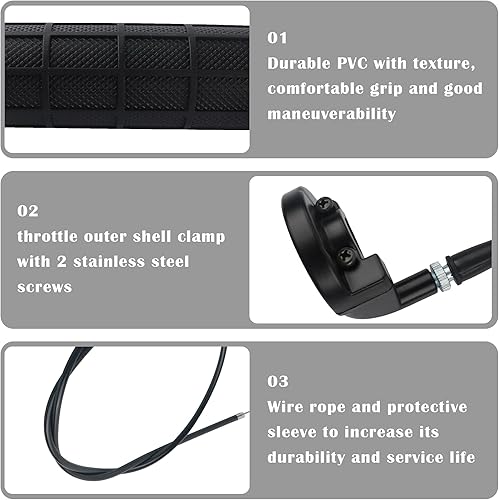 Miniatura 4 de IHOTDER Kit de cable de acelerador, empuñaduras de manillar de motocicleta con acelerador giratorio y cables de acelerador de 47 pulgadas, conjunto