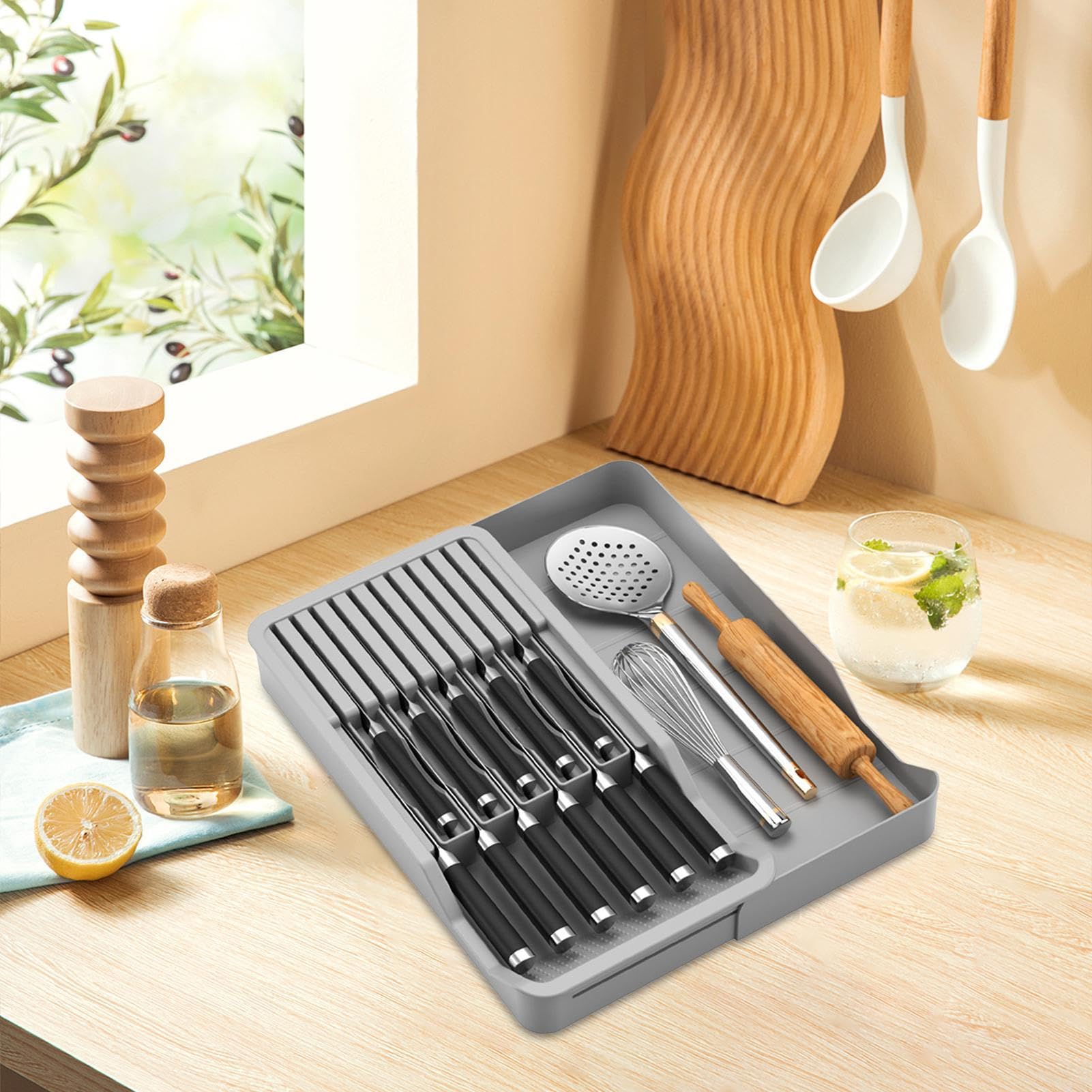 Organizer Portaposate Da Cucina In PP Con Design Cavo - Portacoltelli, Forchette E Cucchiai, 23,2 X 22,5 Cm