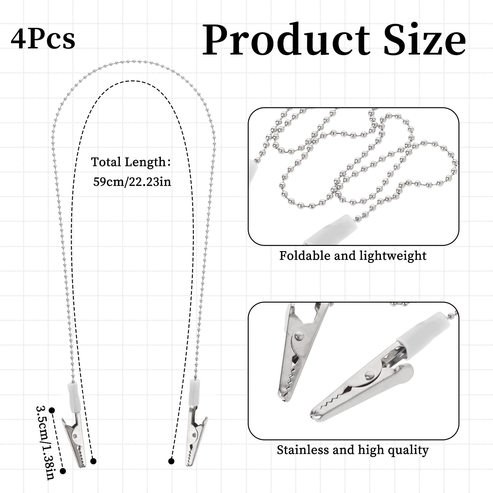 4 clip porta bavaglini con catena, catene per il collo in metallo per clinica odontoiatrica colorate, clip per bavaglini dentisti