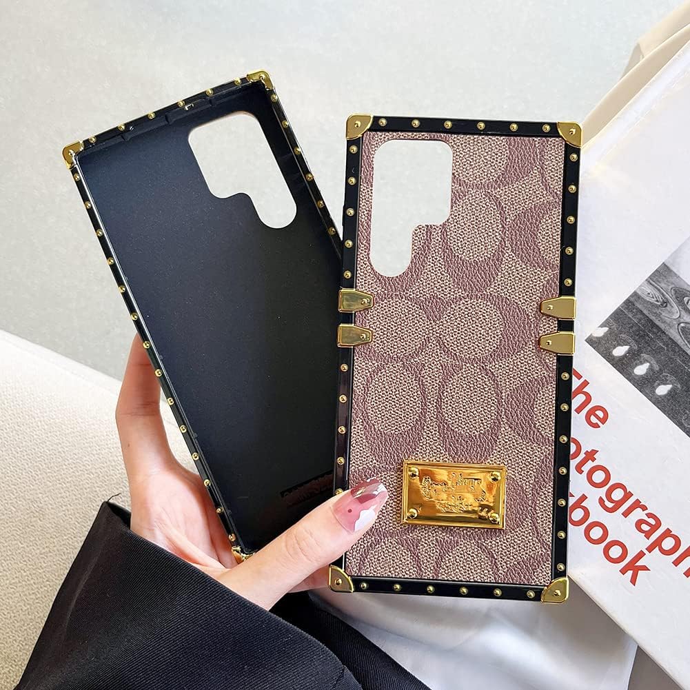 Phone Case for Samsung Galaxy S25 Ultra,Luxury Golden Decoration Corner Soft TPU Bumper Elegant Shockproof PU Leather Protective Back Cover Case Compatible with Galaxy S25Ultra(Khaki) - Image 2