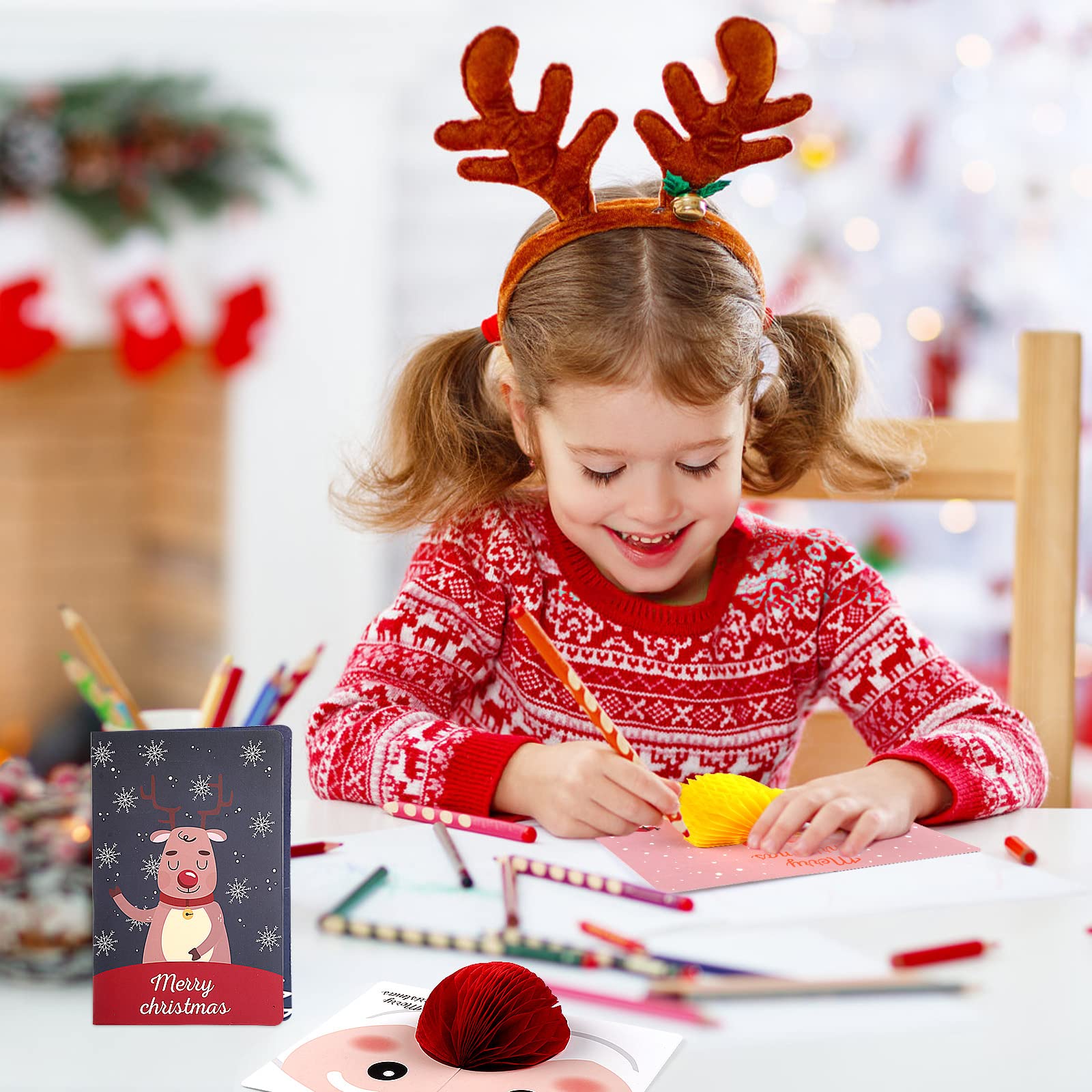 Christmas Cards Pack 6PCS, 3D Pop Up Christmas Card with Envelope, Funny Kids Greeting Cards Gifts, Luxury Gift Card - Image 4