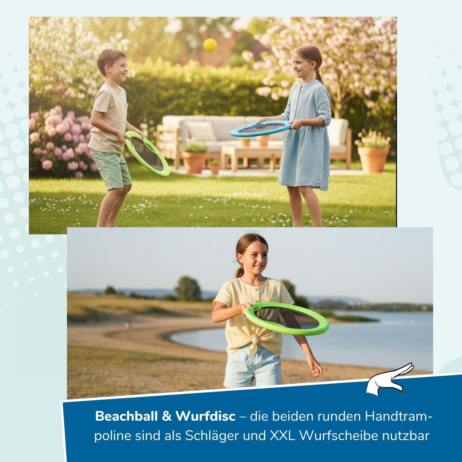 alldoro 68782 XXL Outdoor Spielset 3-in-1 - Beachball, Federball & Soft Tennis, 3 Rückschlagspiele für Garten & Strand, ab 5 Jahre