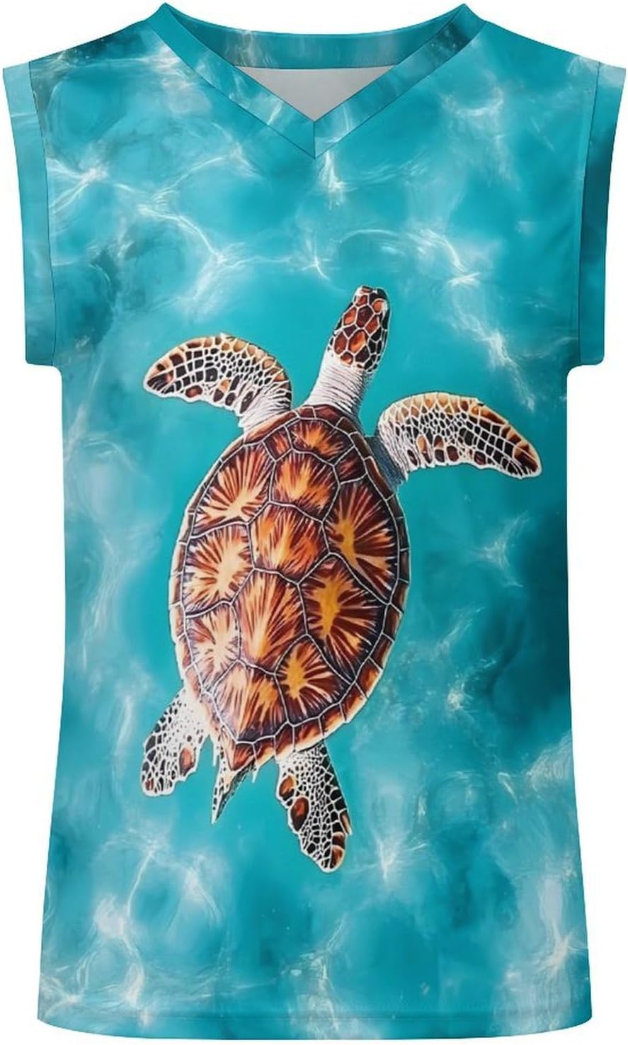 Sea Turtle Swimming Men's V-Neck Basketball Tank Top Sleeveless Workout Tank Shirts Gym Fitness Tees Vest