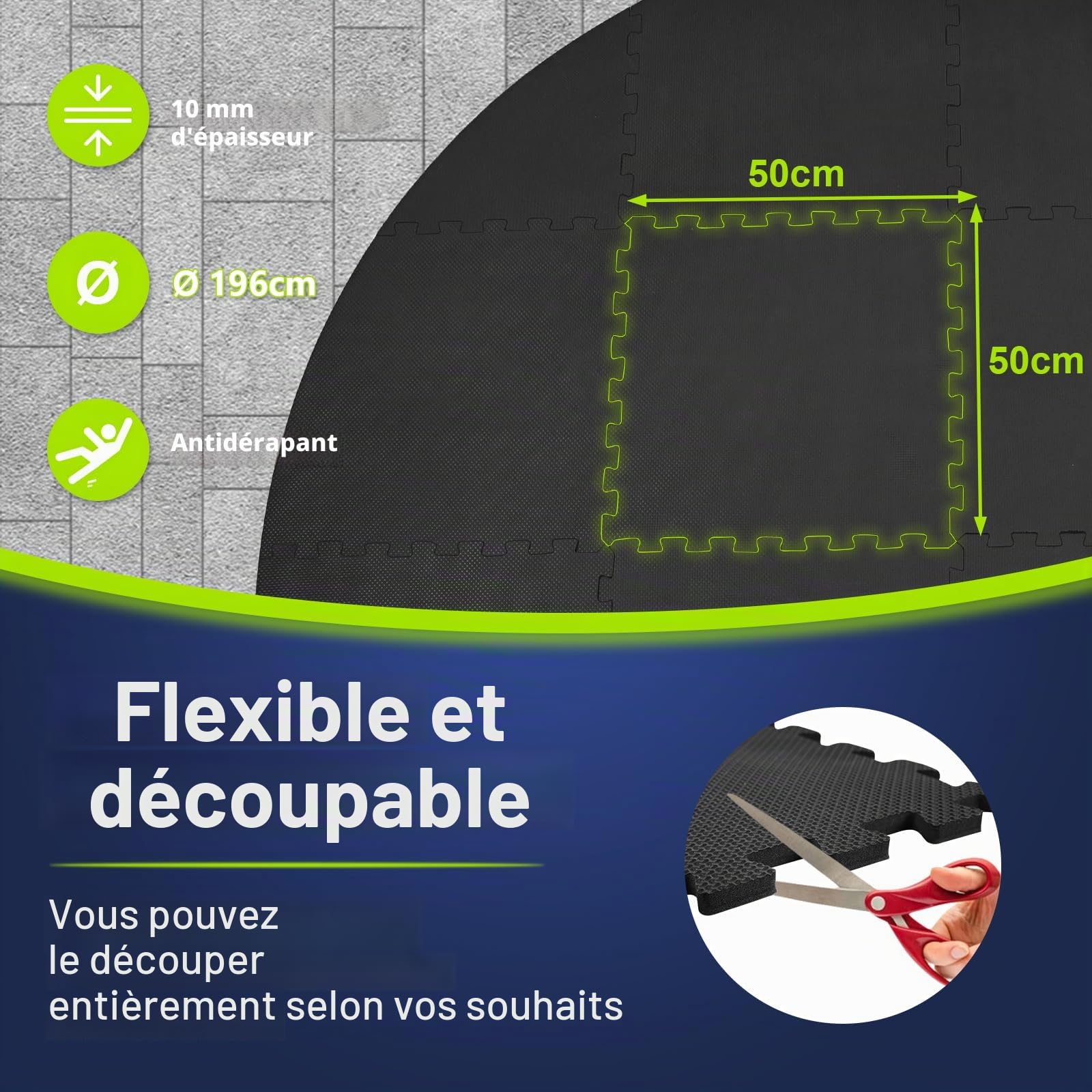 BEAUTYOVO Tapis de Protection pour Piscine extérieur Rond 196 cm, épaisseur 10 mm, Tapis Sol EVA étanche Noir pour Piscine, bac à Bulles et Spa