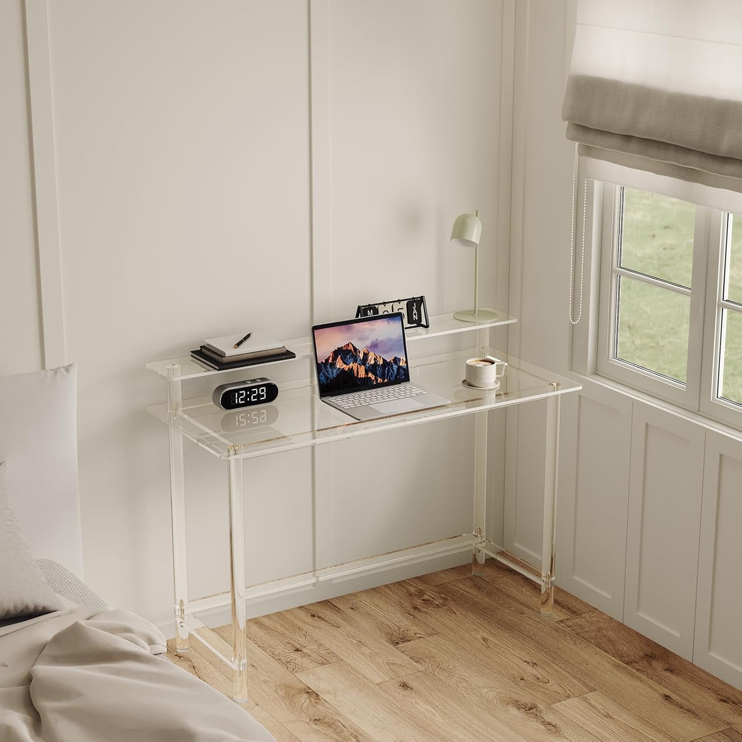 Eglaf Acrylic Desk - 47.2" L x 19.7'' W x 34.5" H - Modern Home Office Desk with Monitor Stand - Clear Desk Computer Desk Writing Table for Office, Living Room, Bedroom