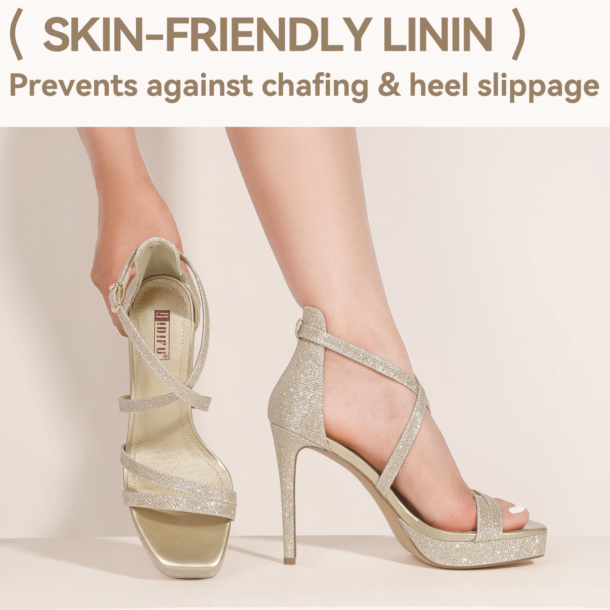IDIFU IN4 Platform High Heels for Women Strappy Heeled Sandals Square Toe Heels Stiletto Heels Women's Wedding Party Bridal Sexy Dress Shoes Open Toe Heels: 8 Gold Glitter