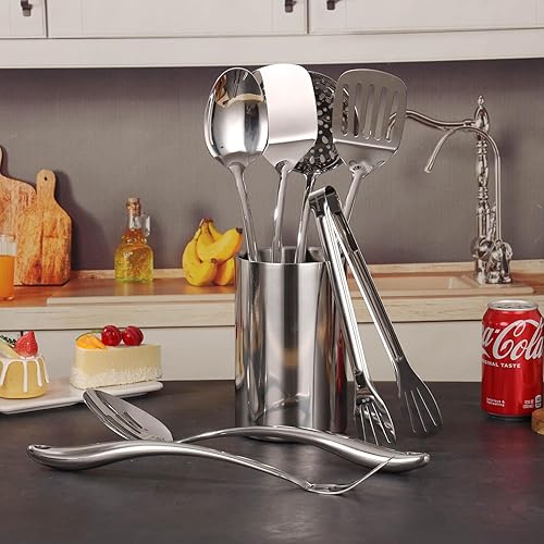 Miniatura 7 de Juego de utensilios de cocina de acero inoxidable 1810 con soporte  Juego de cuchara de espátula de 15 pulgadas con organizador de almacenamiento
