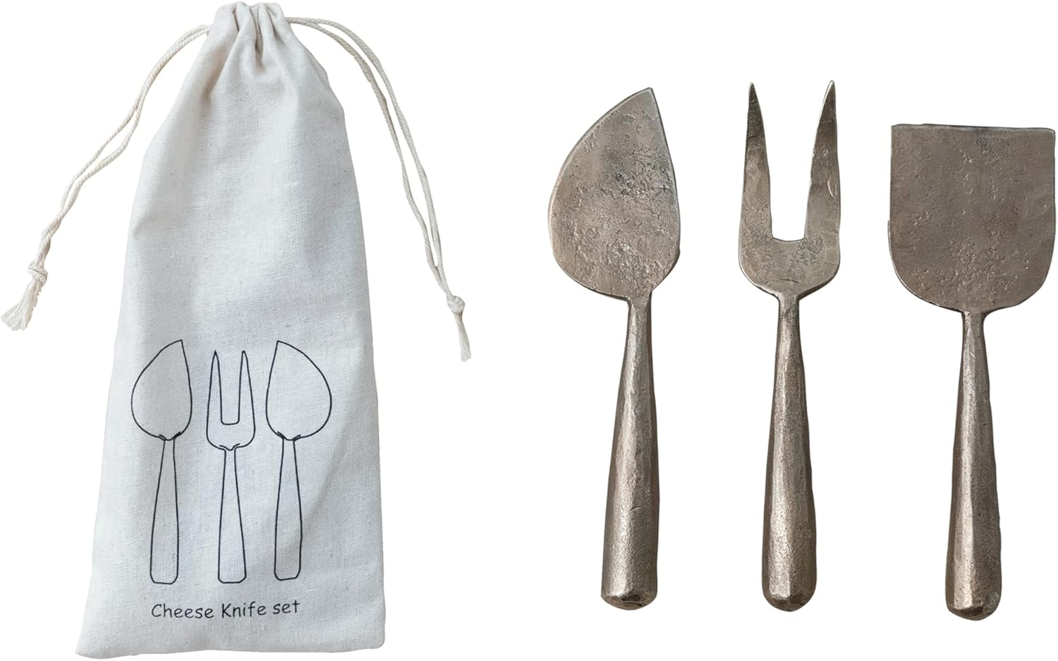 Creative Co-Op, Antique Gold, Artisan Cheese Server Set on a Drawstring Bag, Set of 3, Small