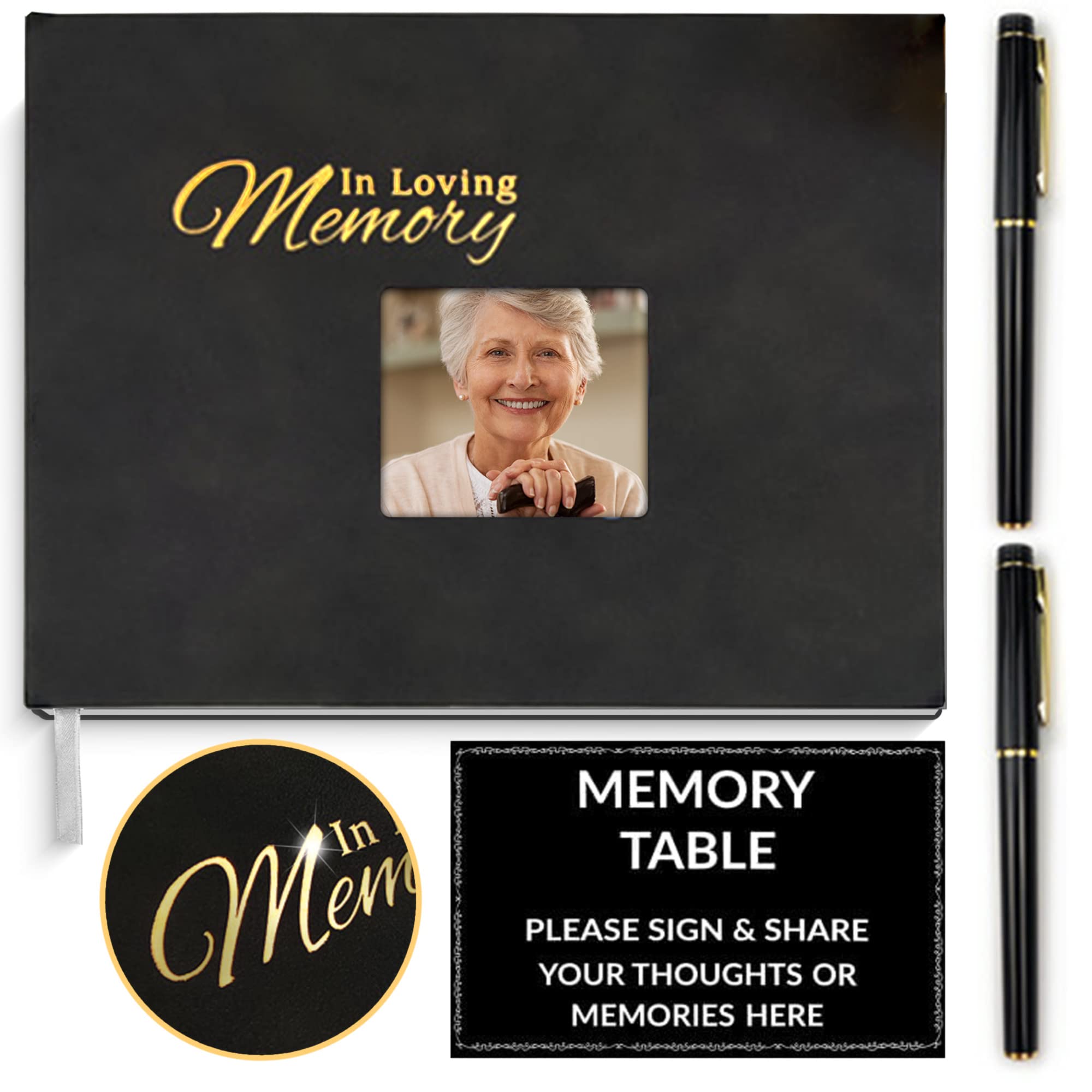 Classic Funeral Guest Book for Memorial Service, Set 4 pcs for Memorial