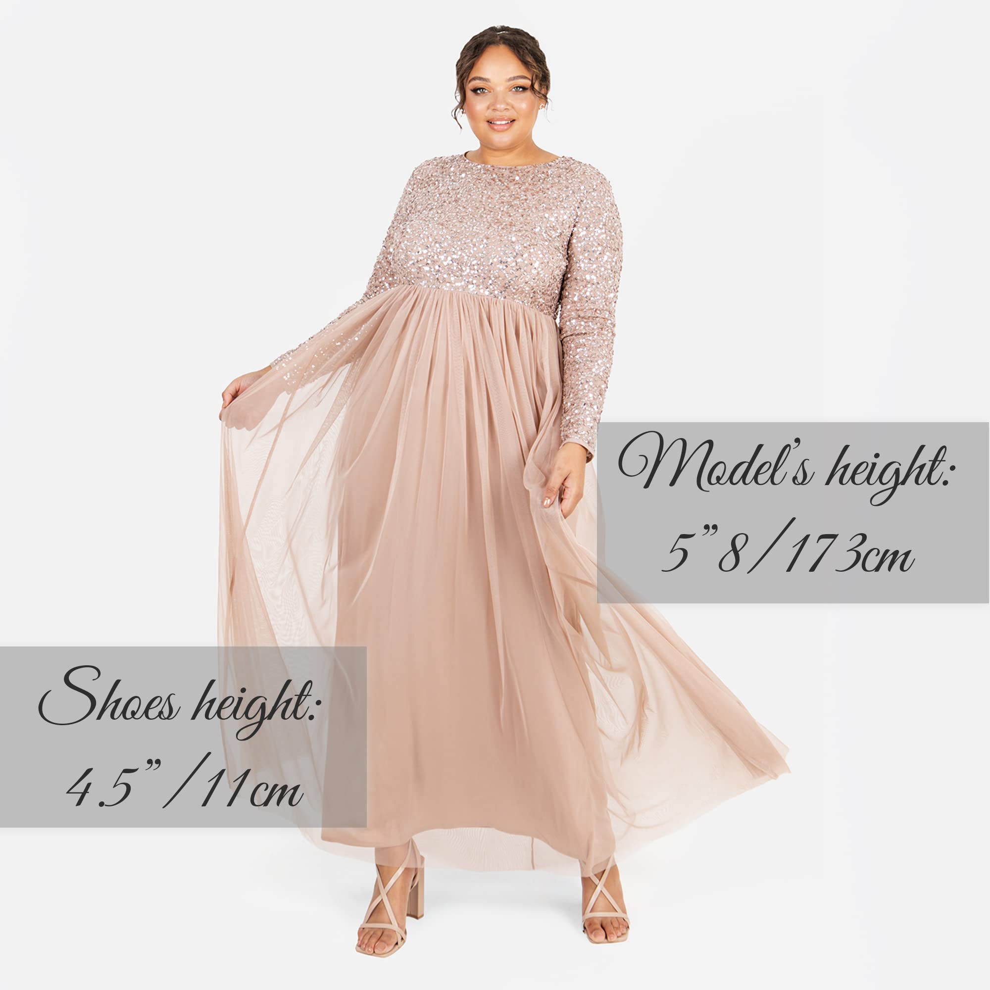 Maya Deluxe Women's Maya Embellished Long Sleeve Maxi Dress Bridesmaid