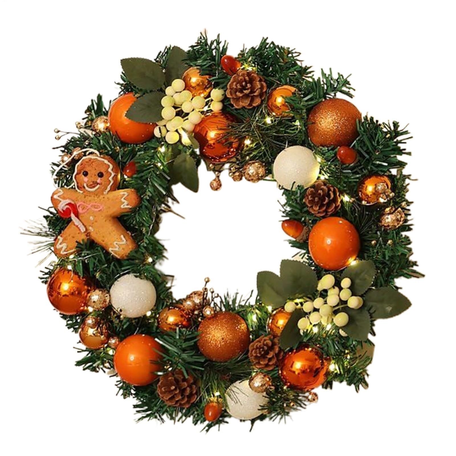 Dekoriert Weihnachtskranz mit Lichtern, extra groß, 39,9 cm, for die Wandbehang an der Haustür, Winterkranz, Girlande, Ornament for Haustür und Fenster Exquisit