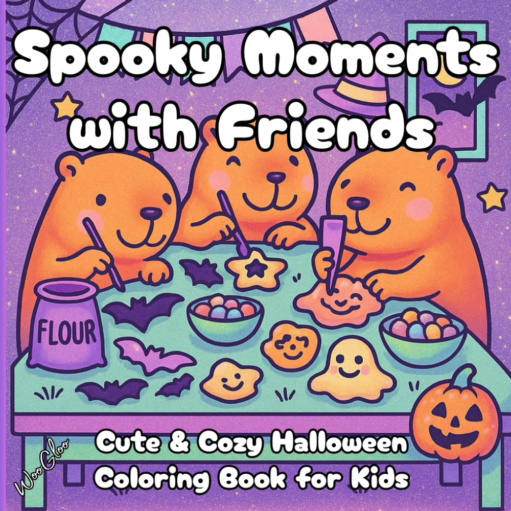 Spooky Moments with Friends: Cute & Cozy Halloween Coloring Book for Kids — Capybaras, Pumpkins, Bats & Ghosts — Ages 6–10
