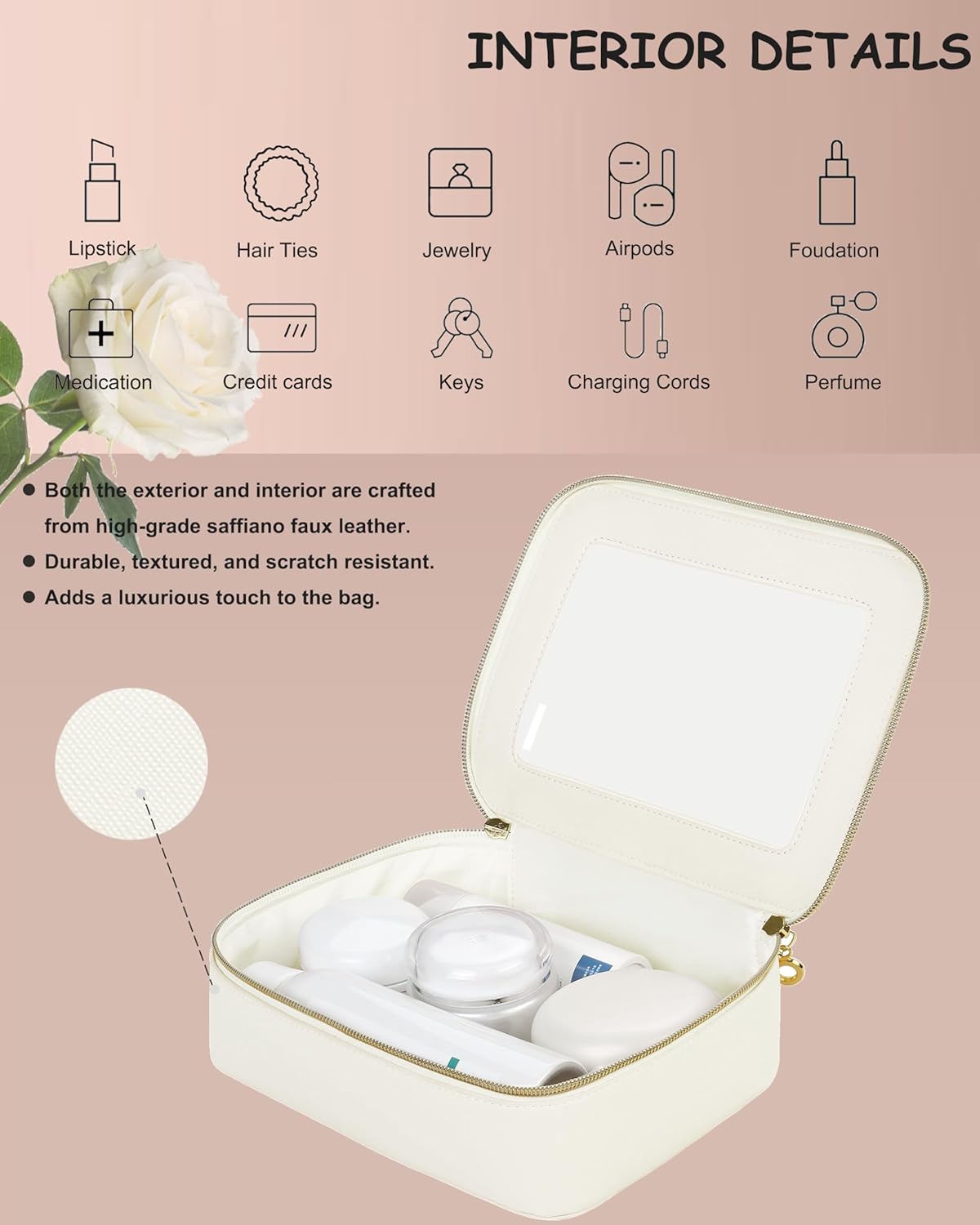 Leather Clear Makeup Bags Set - Travel Clear Cosmetic Bag Case with Zipper, Transparent TSA Approved Toiletry Bags for Travel Essentials Car Accessories for Women (White, S+M) - Image 4