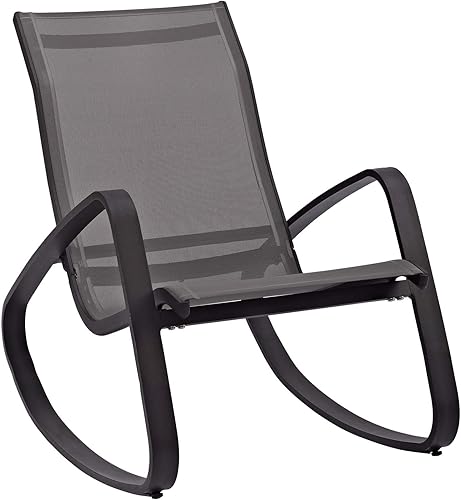 Modway Traveler - Silla mecedora de malla de aluminio para patio al aire libre en negro y negro
