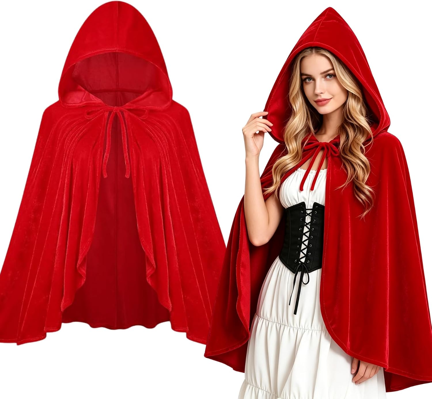 Adult Little Red Riding Hood Cape Velvet Cloak for Halloween Cosplay