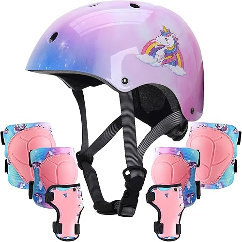 Casco para niños con rodilleras, coderas y muñequeras, equipo de protección infantil para niños y niñas de 3 a 5 a 8 años, apto para patines,