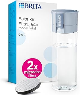 BRITA Butelka filtrująca Vital pastelowy błękit (0,6l) zawiera 2 filtry MicroDisc - filtruje chlor, zanieczyszczenia, hormony i pestycydy, zachowuje cenne minerały