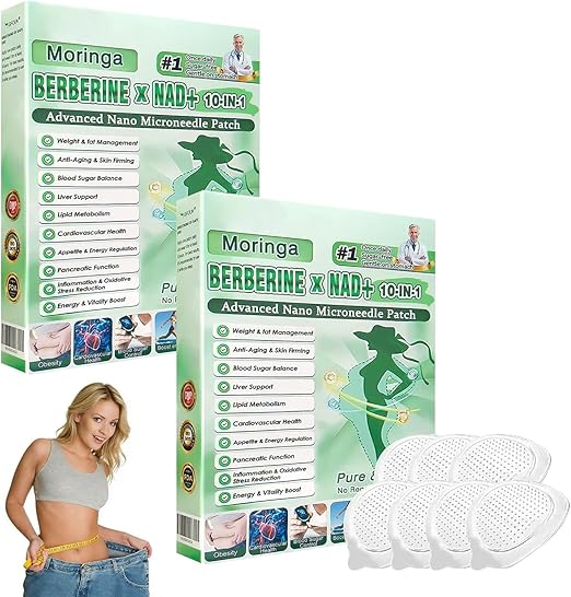 2Stück Moringa NAD+ 10-in-1 Nano-Mikronadel-Patch,2026 Neu NatürlicheMoringa Berberin Pflaste,diskretes Nano Mikronadel Pflaster zur täglichen Körperpflege & Hautbalance,für Männer & Frauen