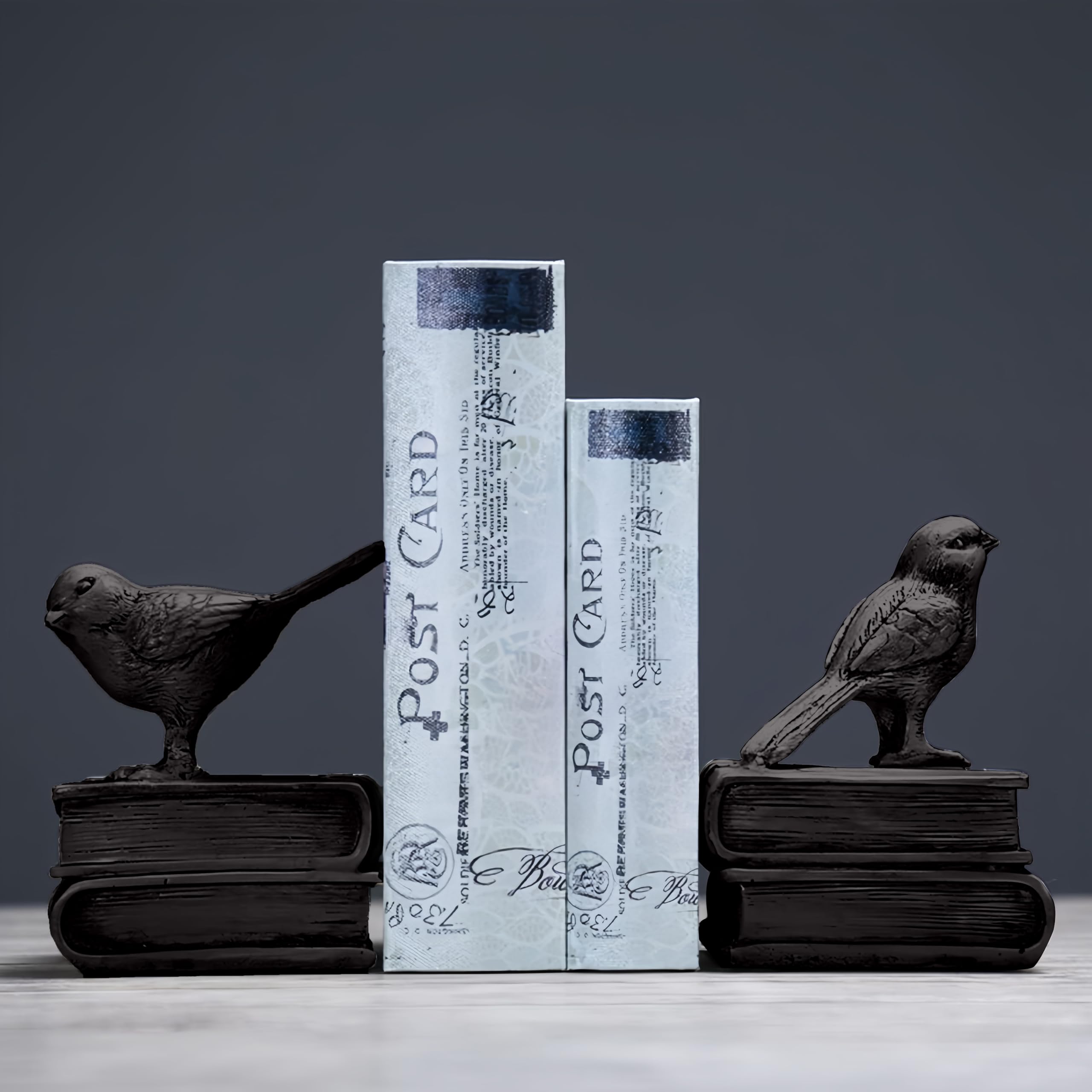 Home Decorative Black Birds & Books Vintage Design Resin Bookshelf Bookends,Paper Weights, Book Ends,Bookend Supports, Book Stoppers, Set of 2