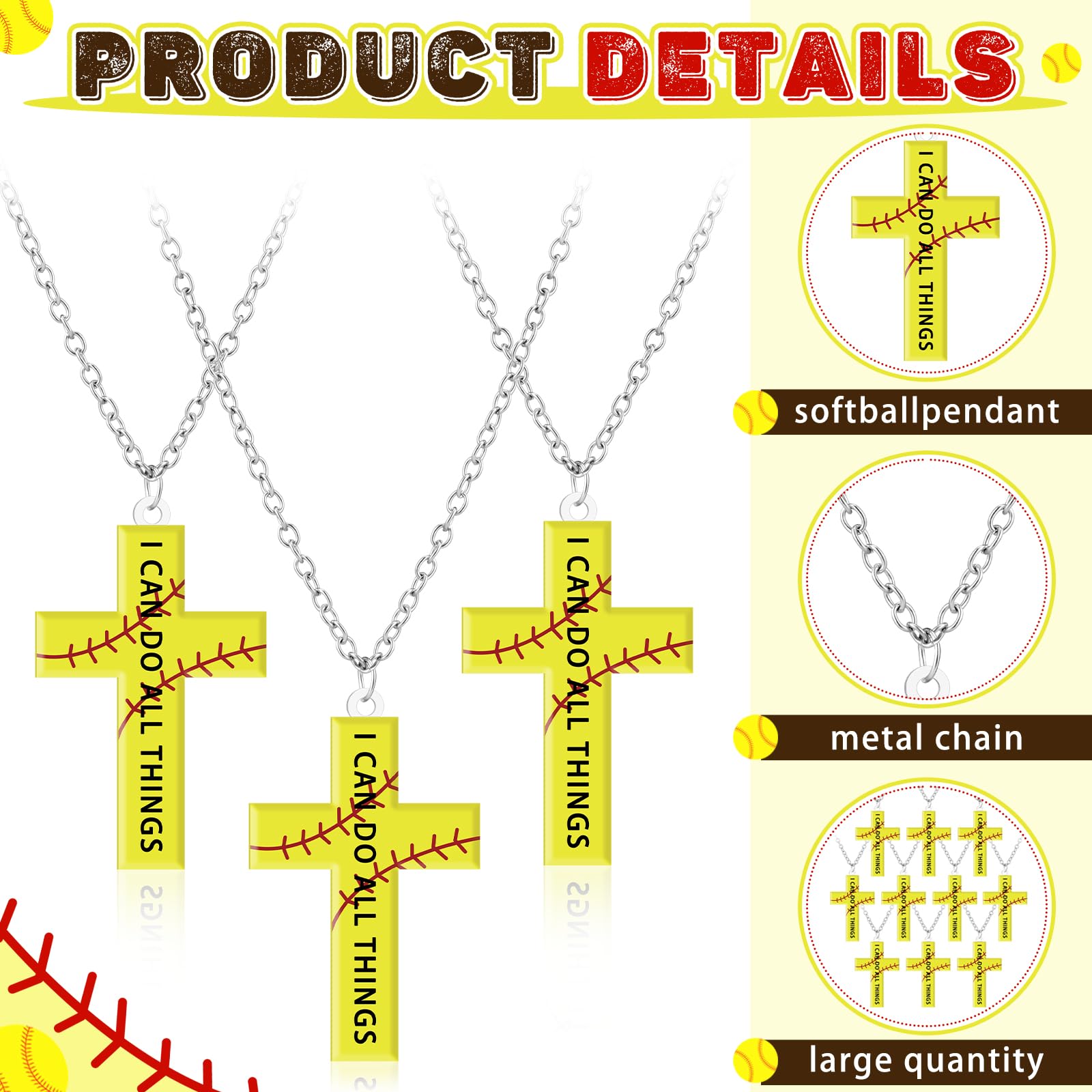 Kigeli 24 pezzi Softball Cross Sport Collana Gioielli Softball Catena Accessori ispiratori Fan Regalo per le Donne Accessori di squadra Softball Amanti Bomboniere
