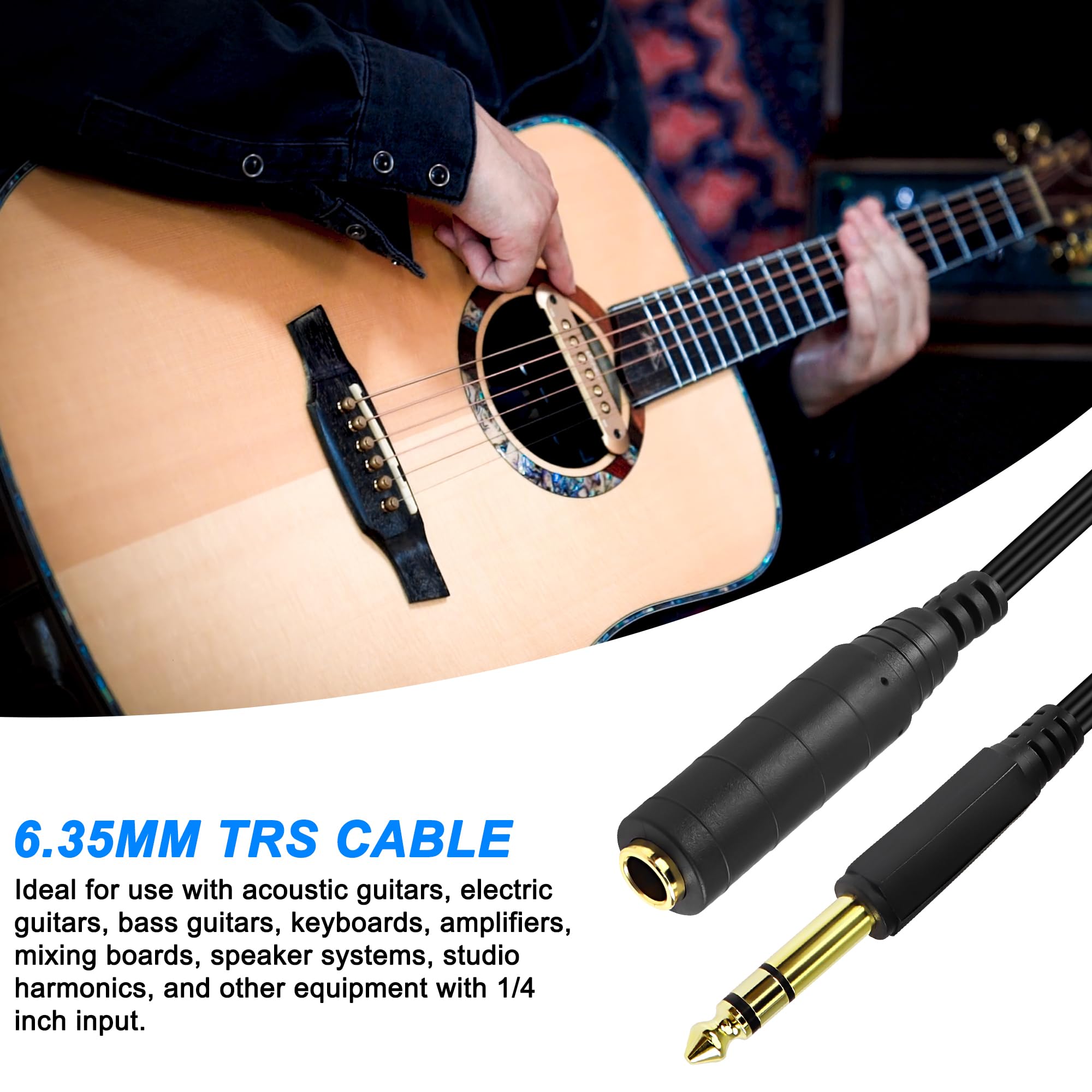 MEIRIYFA 6,35 mm 1/4 "câble audio, 6,35 mm trs mâle femelle audio stéréo instrument rallonge câble en spirale pour amplificateur, Haut - parleur, guitare, microphone, clavier