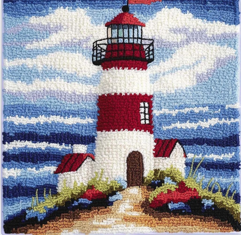 FWRTYCB Latch Hook Kits Pillow Lighthouse Scenery Crochet Yarn Hooking Pil