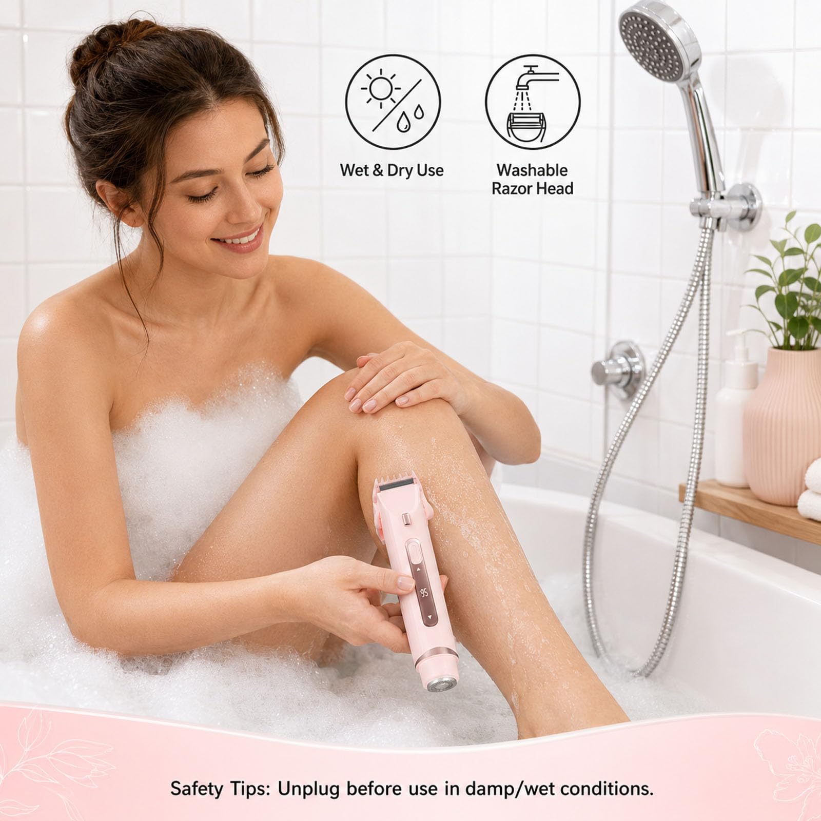 2 in 1 Bikini Trimmer für Frauen, Dual Head Elektrischer Rasierer mit LED-Licht & Digitalanzeige, Wiederaufladbare Kabellose Körperhaarentfernung für Gesicht, Achselhöhlen, Schambeine, Dual