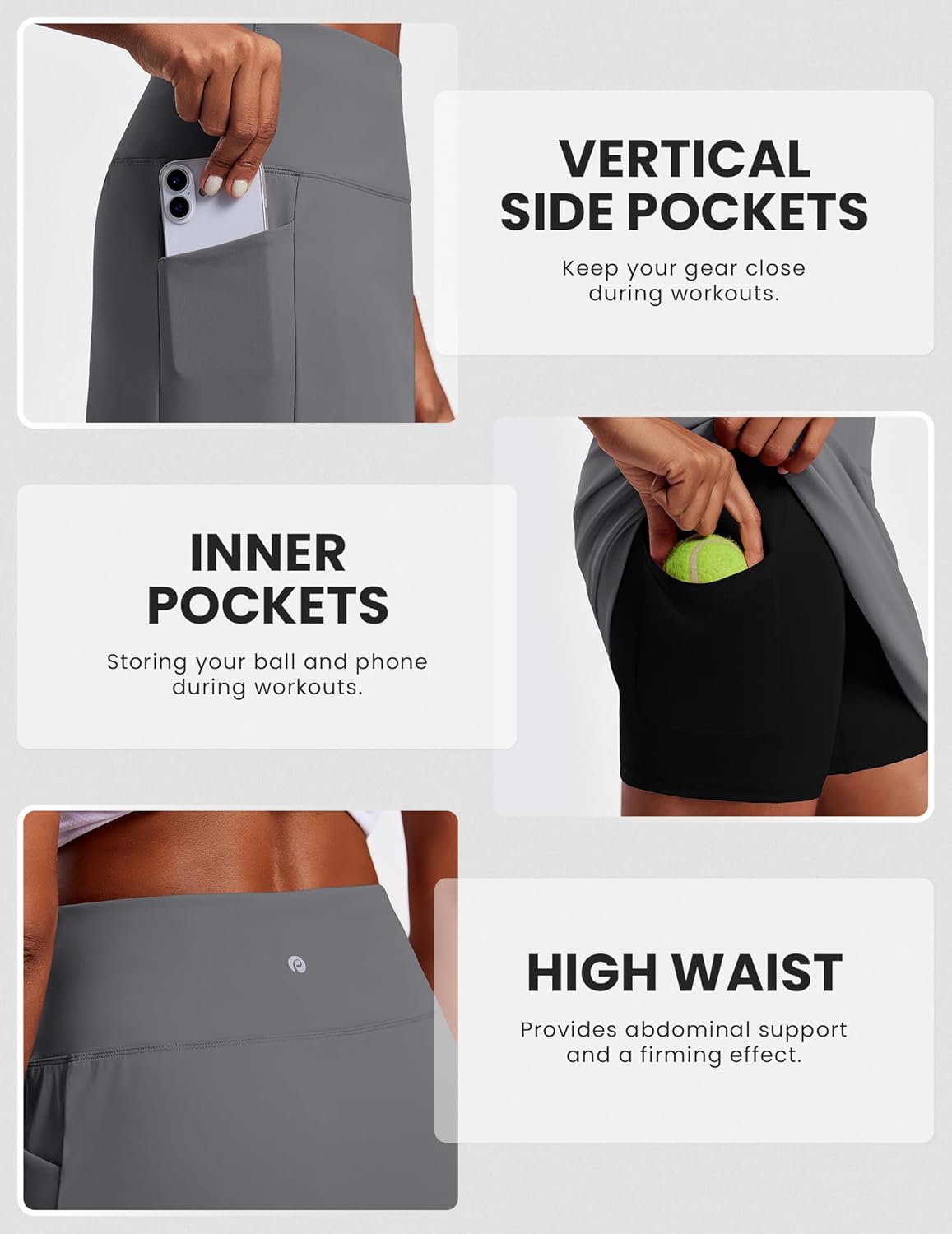 PINSPARK 19" Knee Length Skorts for Woman UPF 50+ Golf Skirts High Waisted Athletic Tennis Pickleball Skort with 4 Pockets - Image 4