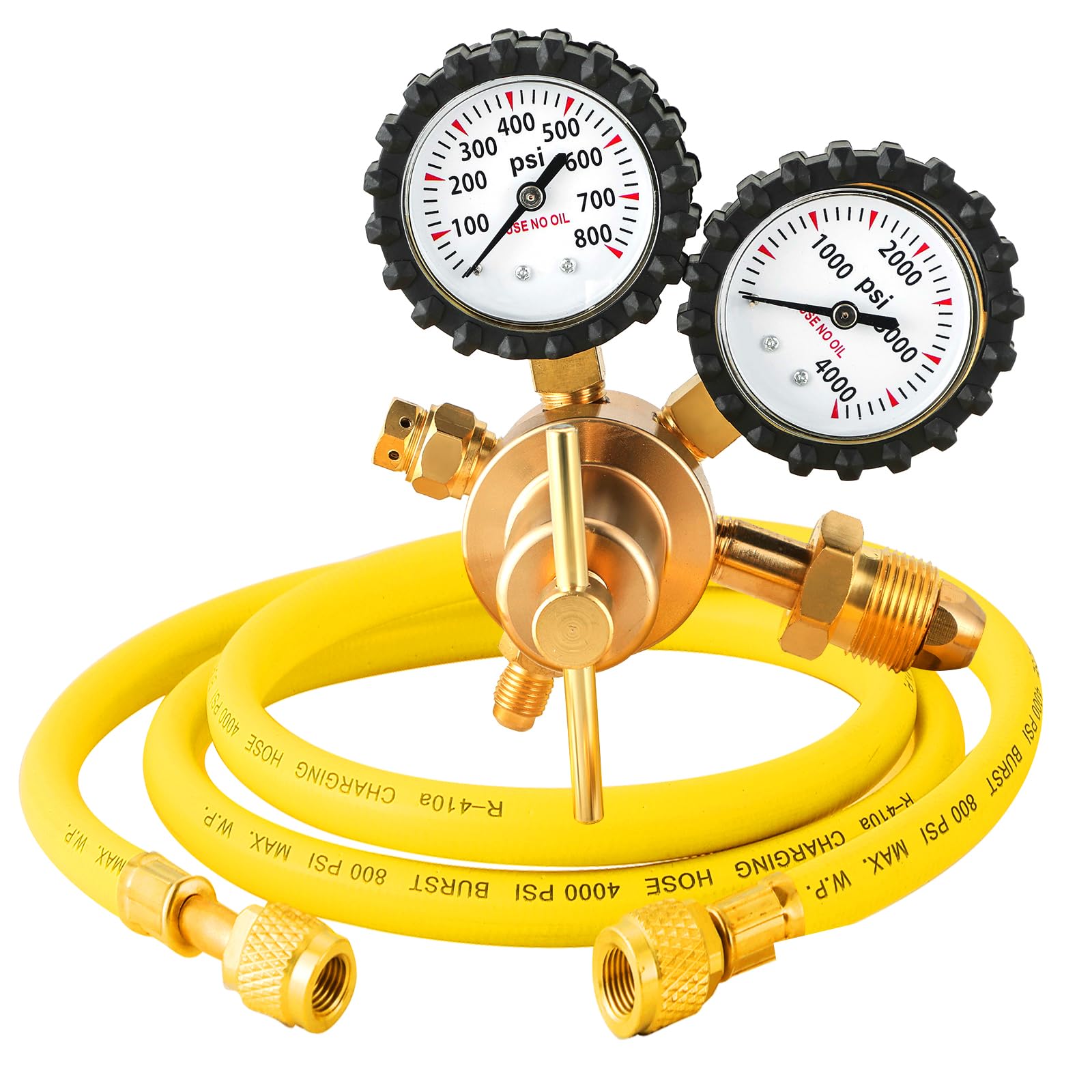 Acymner Nitrogen Gas Regulator Kit with Double Gauges, 0-800 PSI Delivery Pressure Range, 1/4" Male Outlet Connection and CGA580 Inlet, with 6.5 Ft