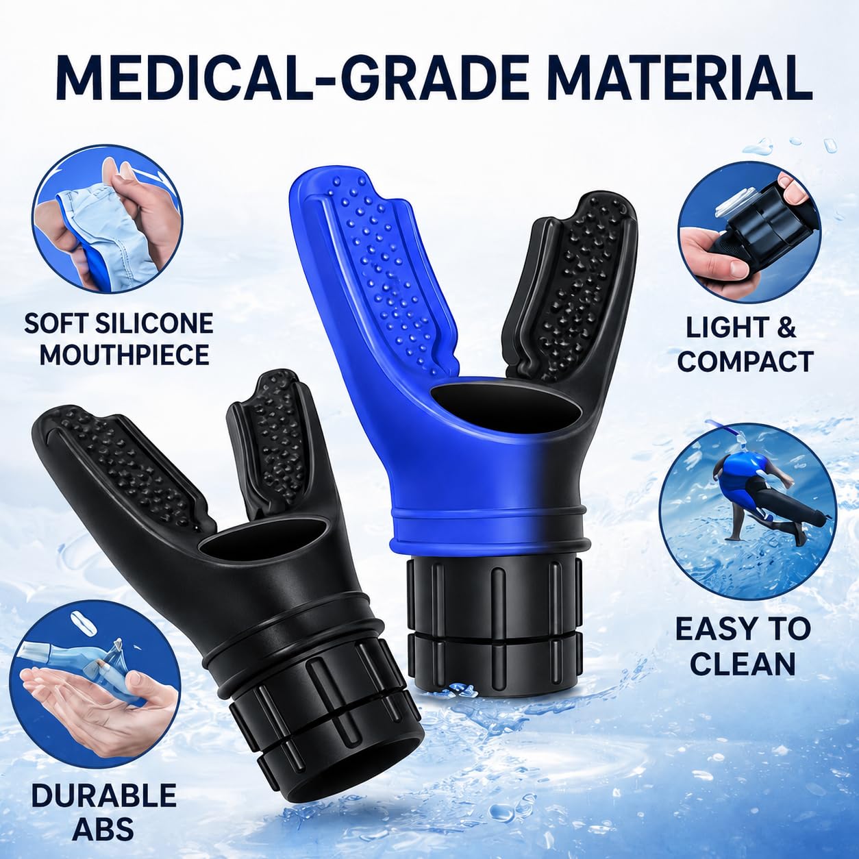 Allenatore Respiratorio Resistenza Regolabile | Respiratore Allenamento Polmoni | Breath Trainer Sport Fitness Yoga Nuoto | Esercizi Respirazione Diaframma Set 2 Pezzi Nero e Blu