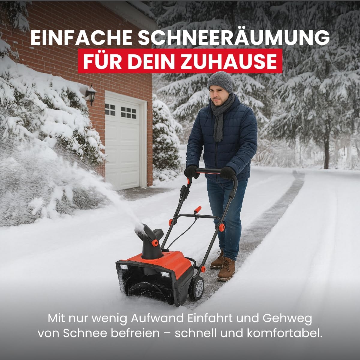 WALTER Elektro Schneefräse 2300 W – 50 cm Arbeitsbreite, 25 cm Räumhöhe, LED-Scheinwerfer, 9 m Wurfweite, 190° Auswurf – leise & kraftvoll für Einfahrt & Gehweg