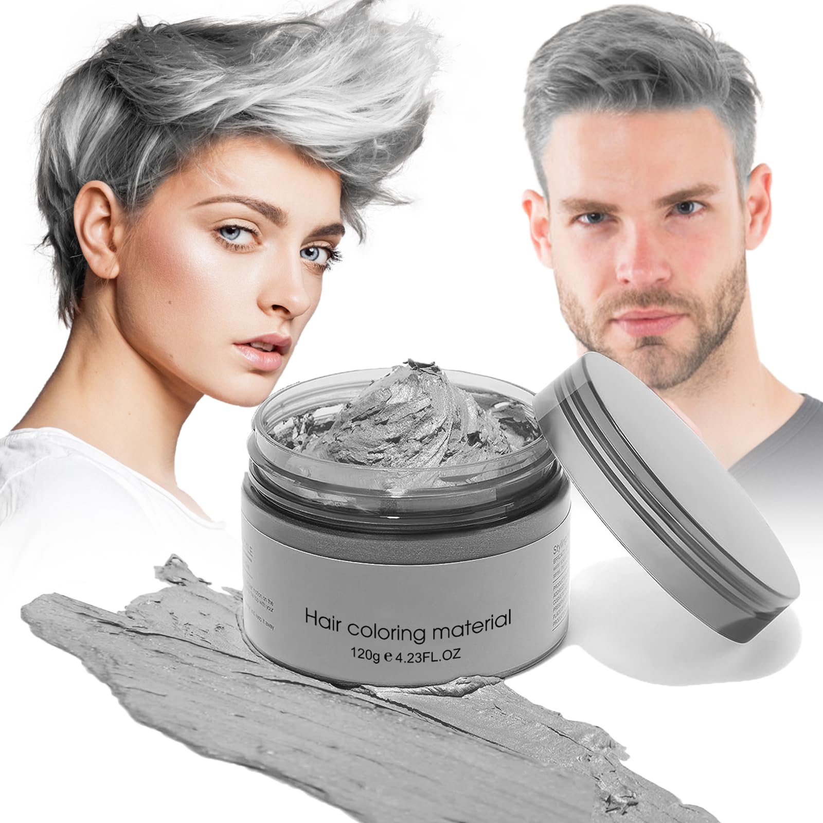 Hair Color Wax, Temporary Hair Dye Natural Hairstyle Cream Hair Pomades 4.23 oz, Easily Cleaning Disposable Hair Styling Clays Ash for Cosplay, Party (Grey）