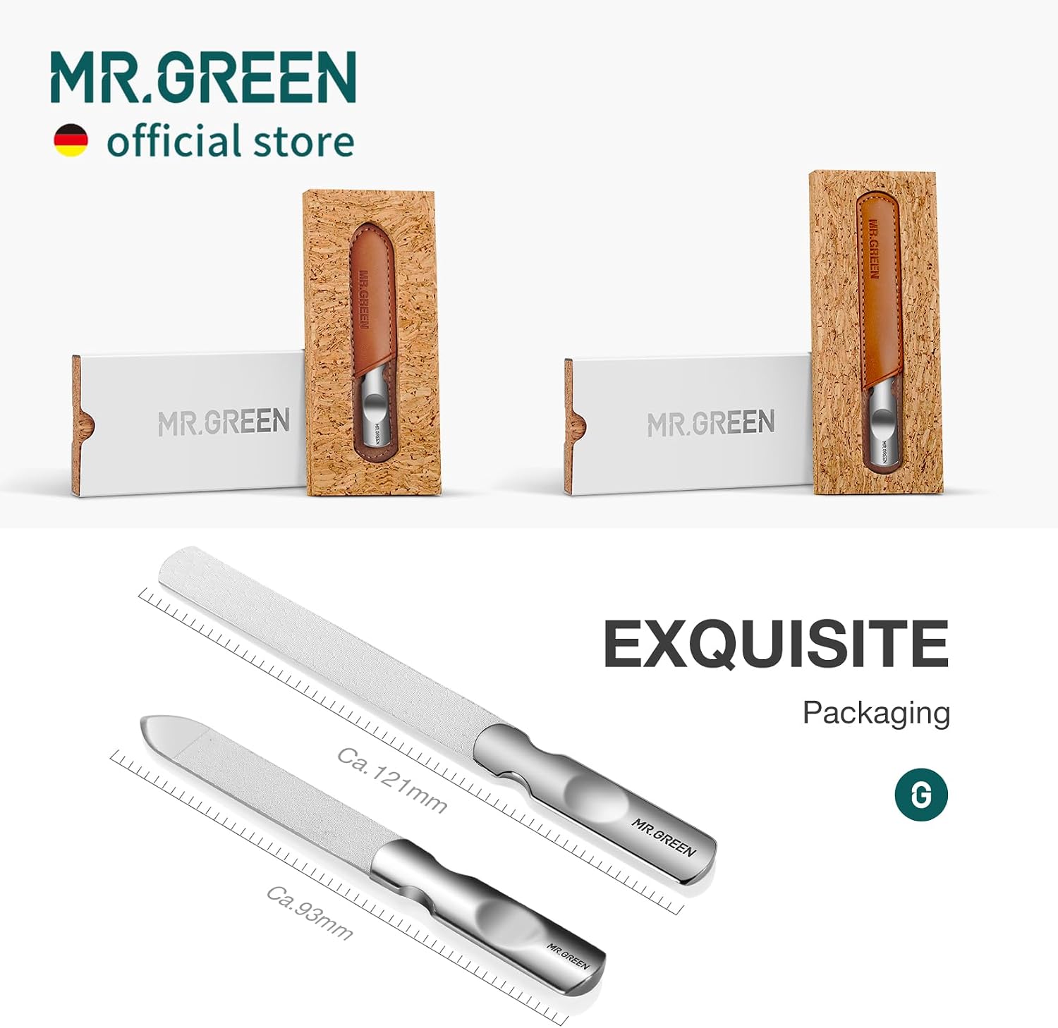 MR.GREEN Double Sided Nail Files Stainless Steel Manicure Pedicure Grooming for Professional Finger Toe Nail Care Tools (Long)