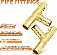 Vista 8 de GASHER 2 piezas de púas de manguera de latón en T, accesorio de manguera de 3 vías (púa de manguera de 1,27 cm x 1,27 cm x 1,27 cm) con 6