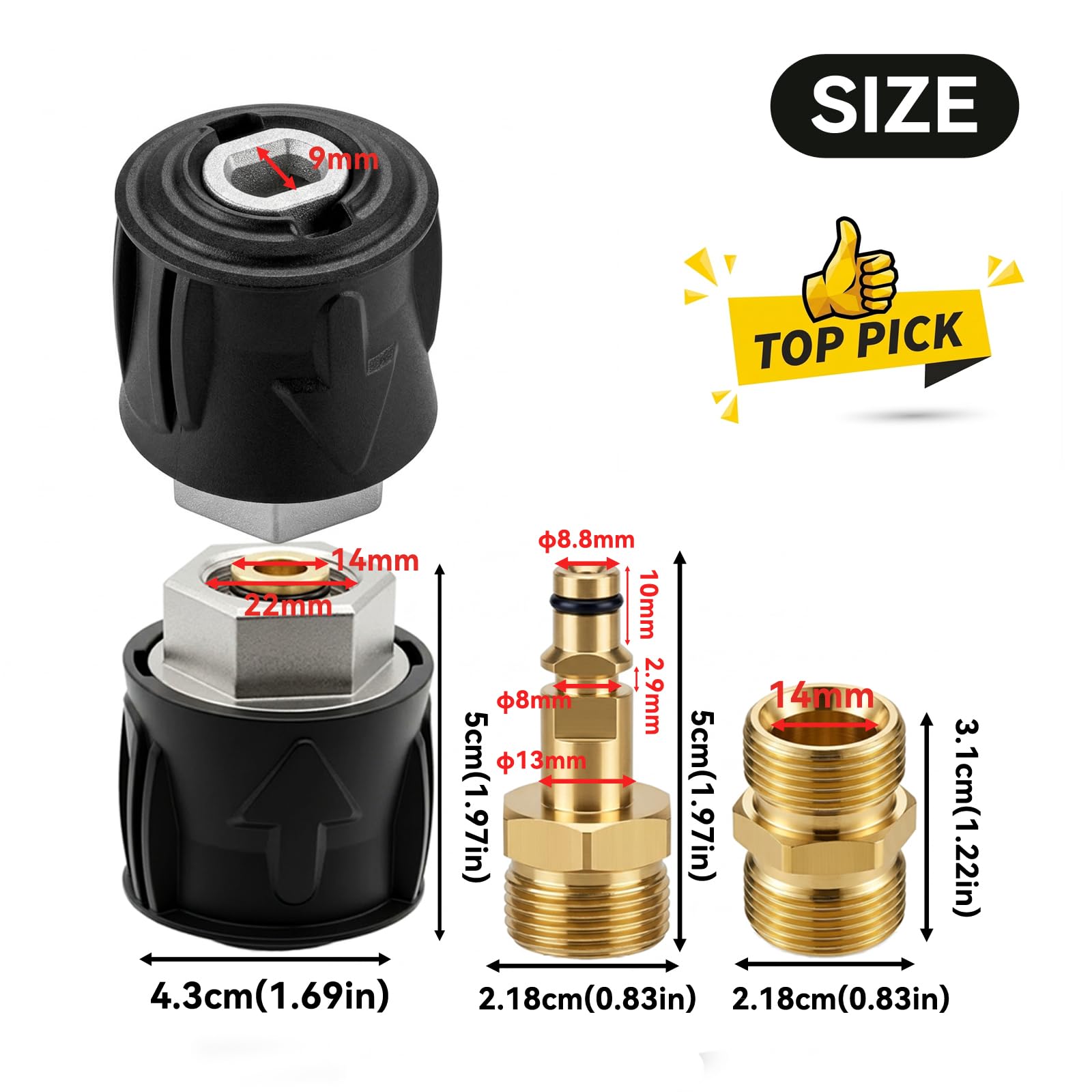 Hochdruckreiniger Adapterschlauch, Schnellmontage M22-14 mm, Schnellanschluss Konvertierungs oder Entriegelungsadapter für KC-Serie K2, K3, K4, K5, K6, K7, Innengewinde Stecker Unterlegscheiben