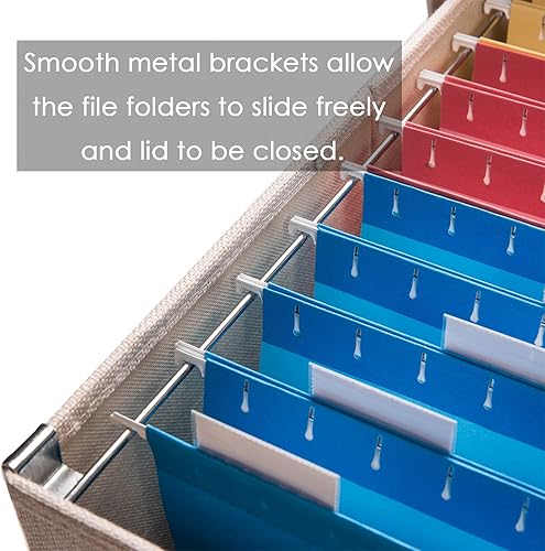Miniatura 4 de PRANDOM Caja organizadora de archivos, juego de 2 carpetas plegables decorativas de lino para almacenamiento de archivos colgantes con tapas,