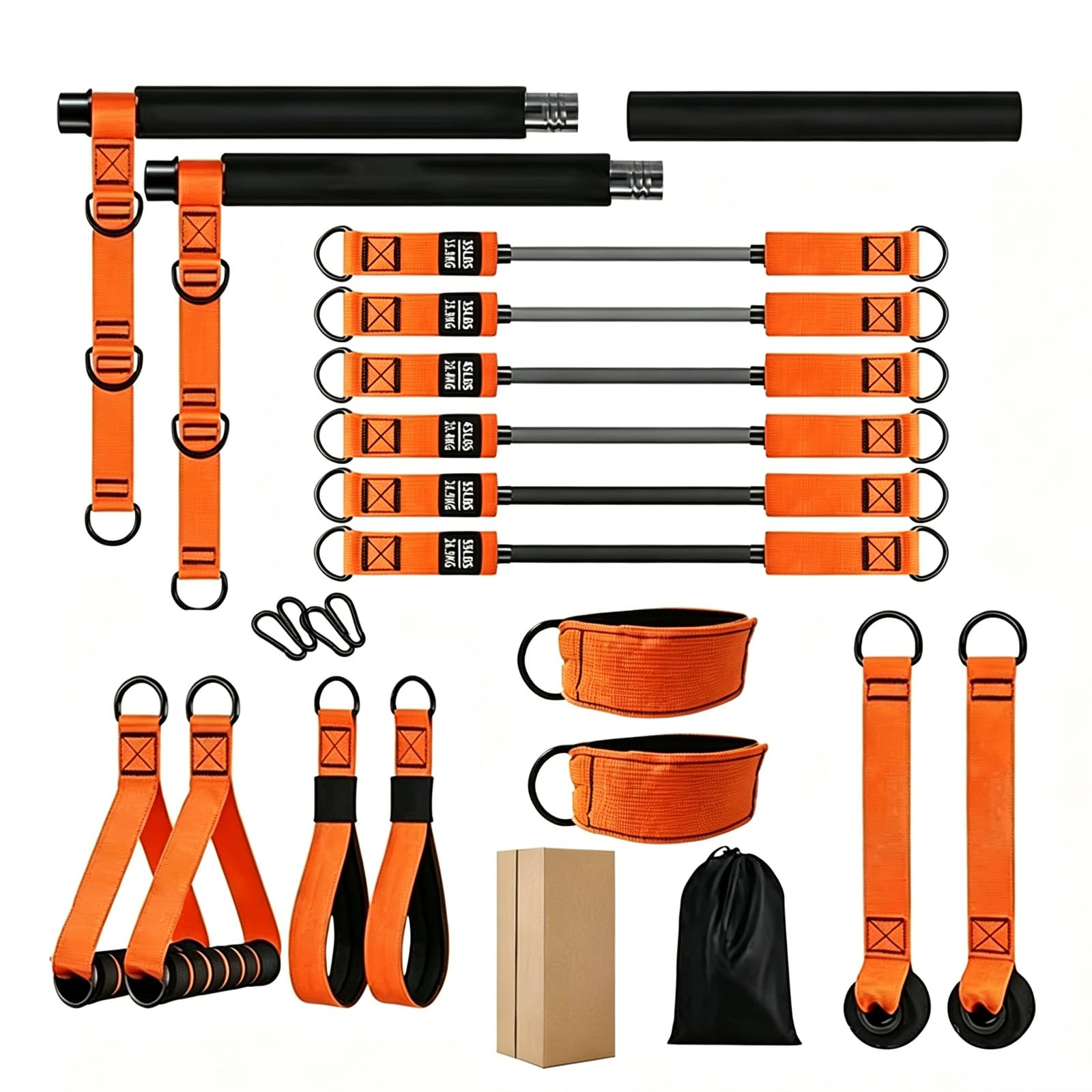 NCONCO Pull Up Assistance Bands, Complete Resistance Bands Set with 3-Section Bar & 6 Bands 35-55lbs, Door Anchors Foot Straps Handles Storage Bag for Home Gym Full Body Strength Training Workout