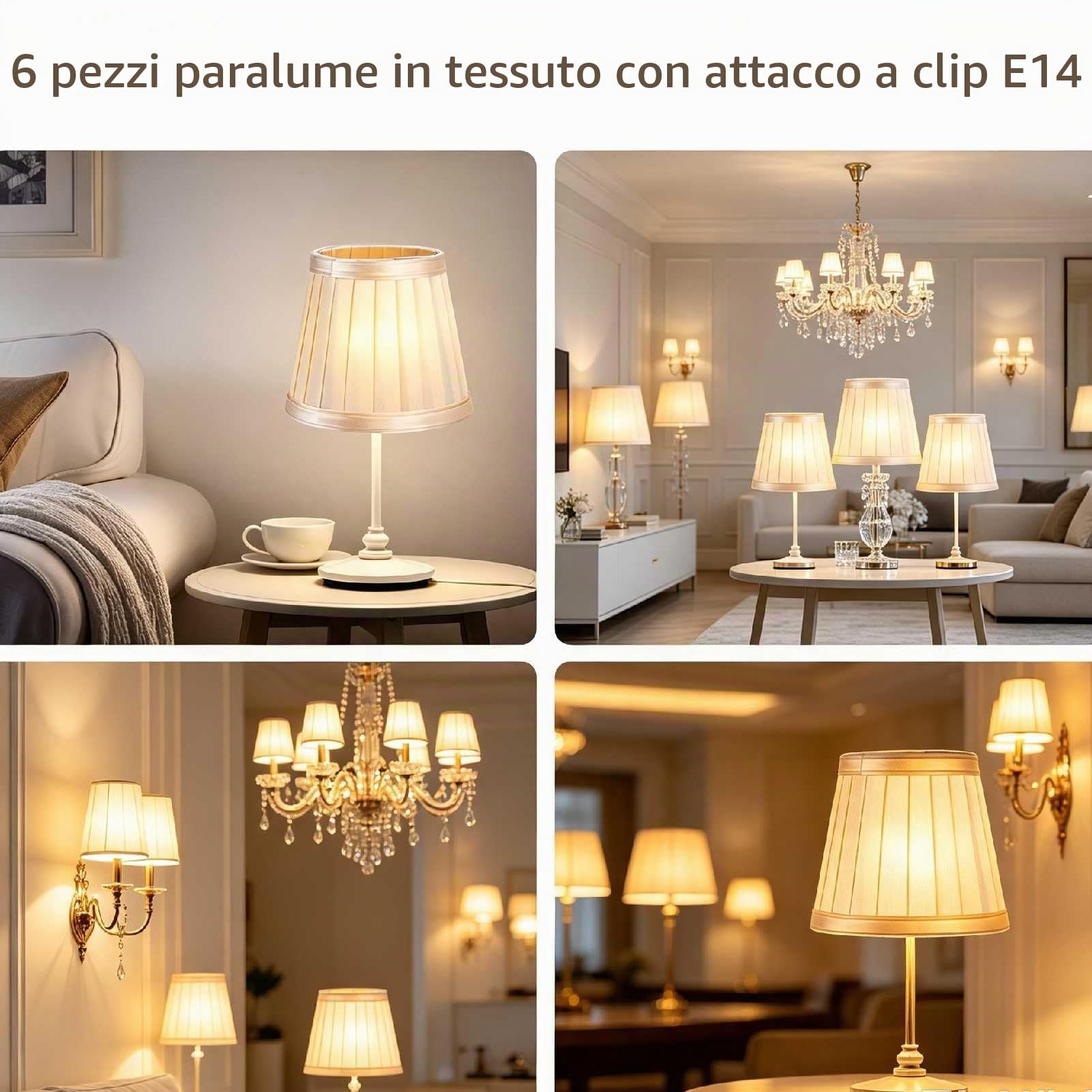 Set di 6 Panno per Paralume a Tamburo per Lampadine a Candela, moderna copertura della luce del pendente pieghettata, Paralume Piccolo per Lampadine E14, Paralume in Tessuto per Tavolo Lampada
