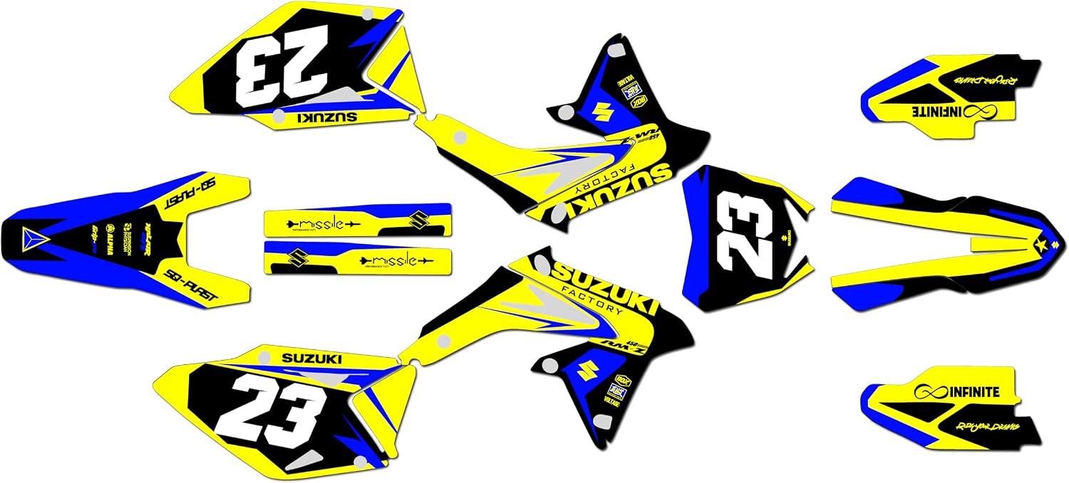 Graphics Kit for Suzuki RMZ450 (2008-2017) Evader Series Yellow 16 Mil-Dirt Bike Custom Racing Graphics Decals Stickers Kit, no-Plastics