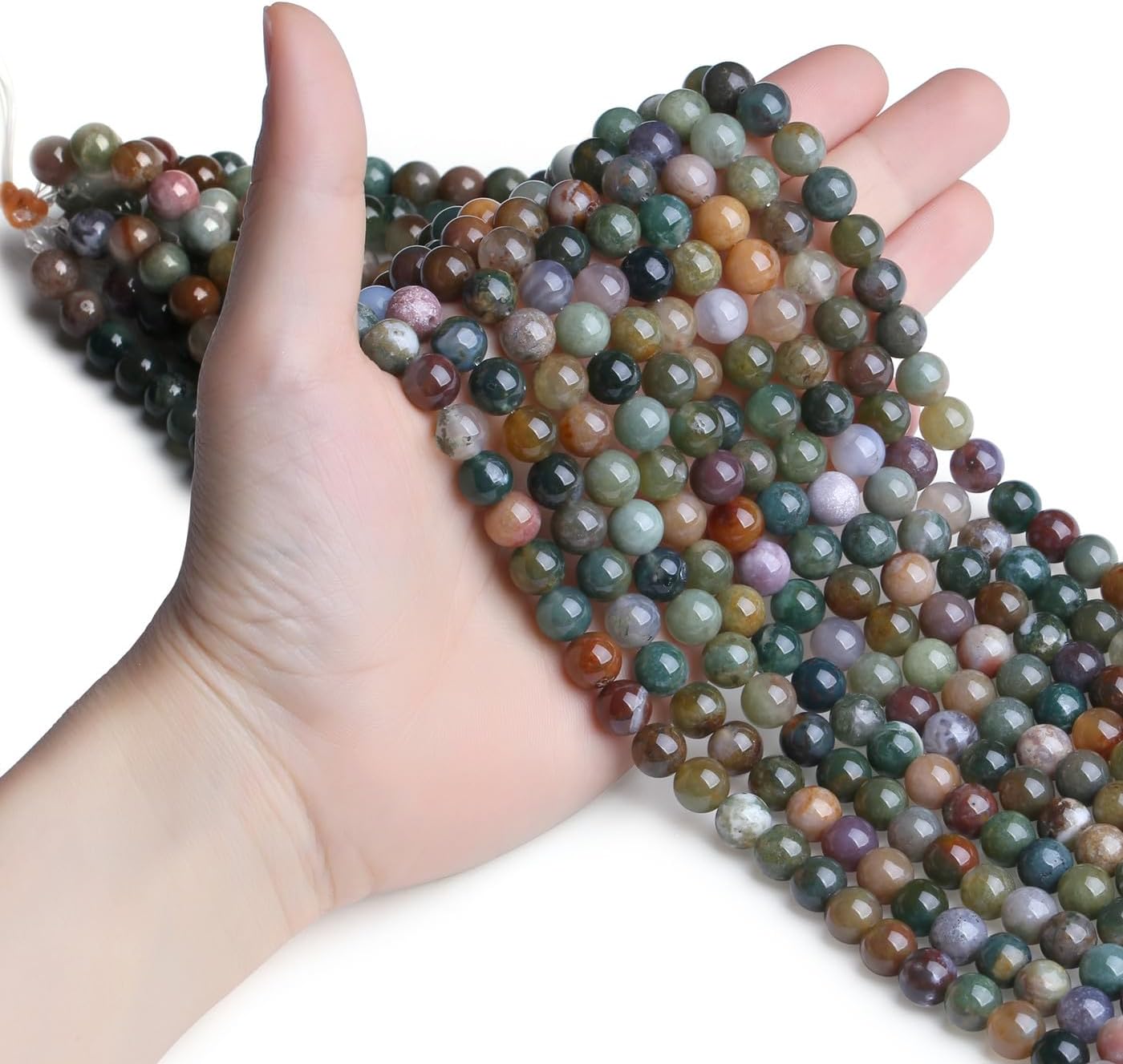 DUQGUHO インディアンメノウビーズ 8mm 天然クリスタルビーズ ラウンド研磨ストーンビーズ 本物の宝石ビーズ DIYジュエリ