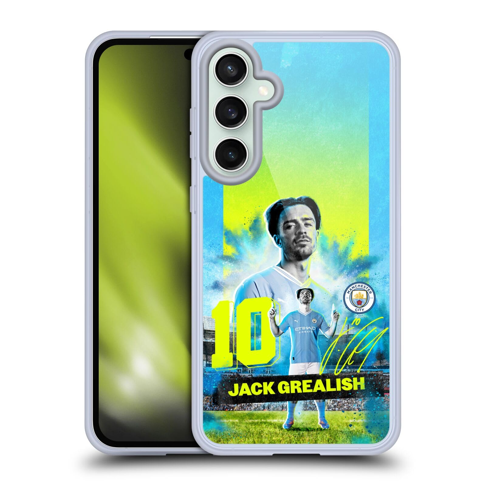 Head Case Designs Officially Licensed Manchester City Man City FC Jack Grealish 2023/24 First Team Gel Case [Military Grade] Compatible with Samsung Galaxy S23 FE 5G and Compatible with MagSafe